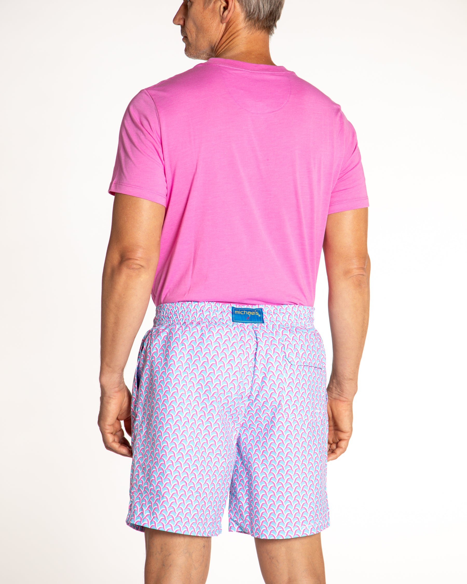 Men's Mesh Liner Swim Trunks - Swirl Print Blue/Coral