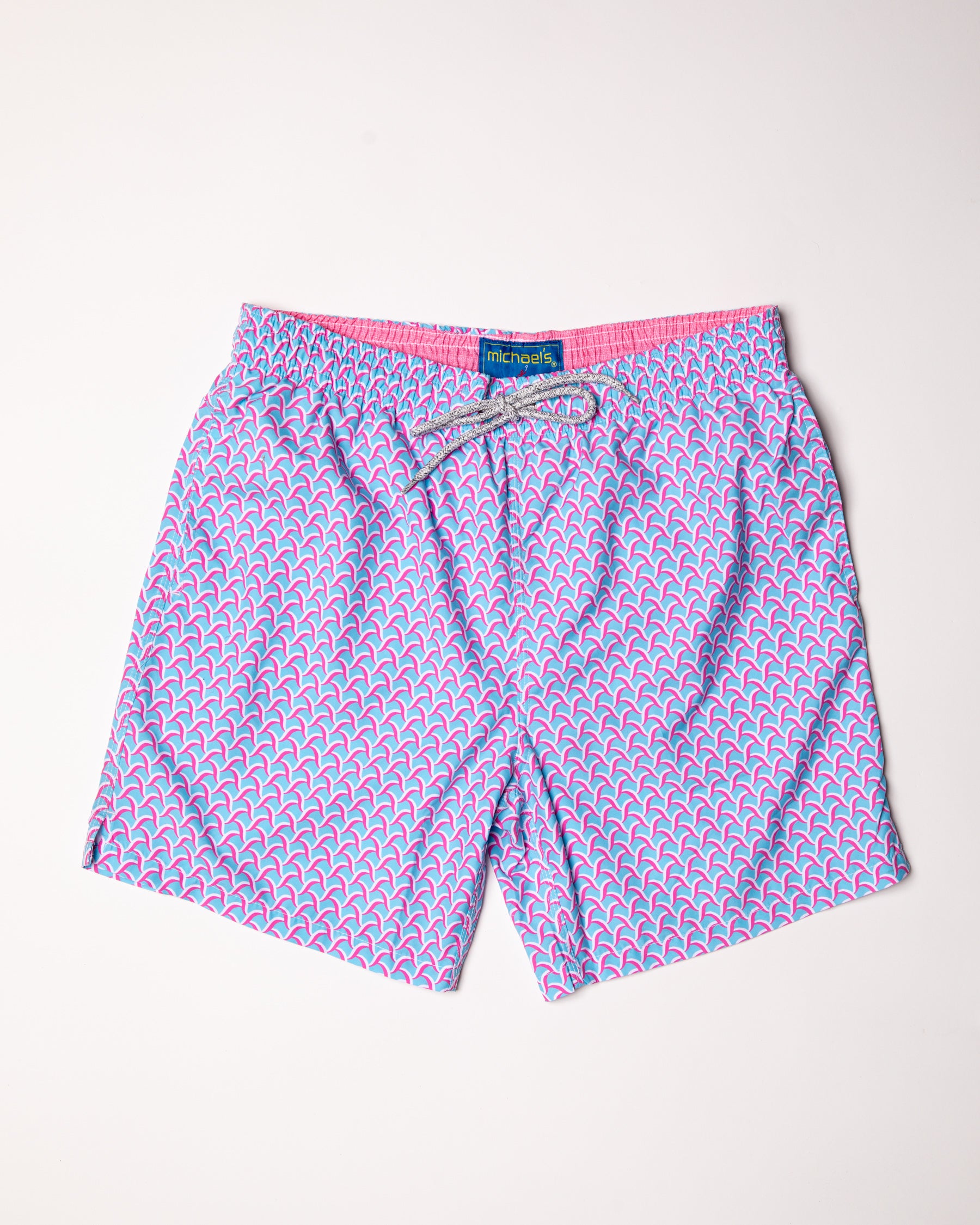 Boy's Cyclist Swim Trunks - Swirls Blue/Coral