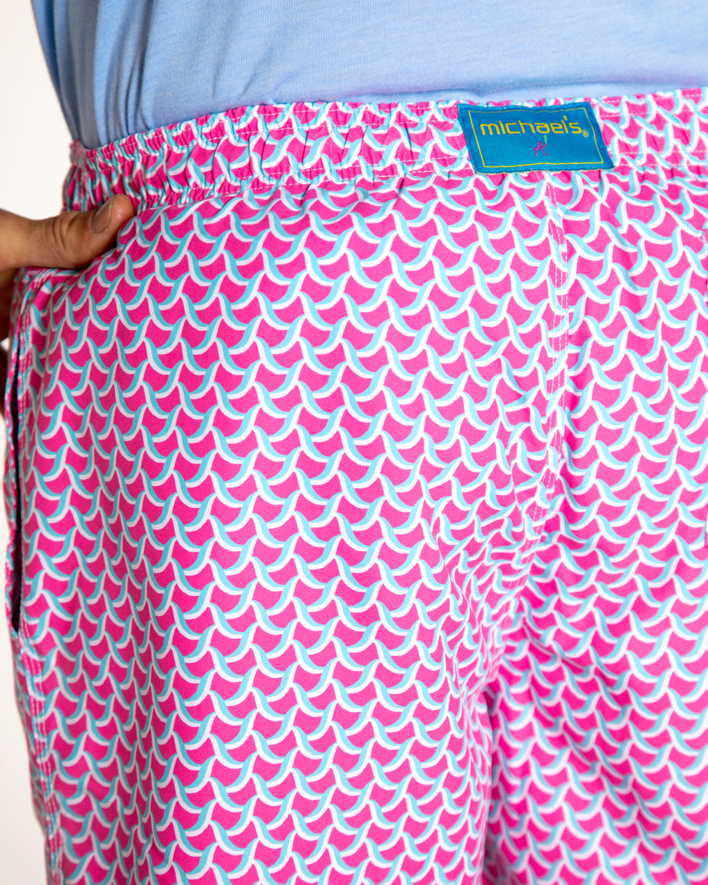 Men's Cyclist Liner Swim Trunks - Swirl Print Coral/Blue