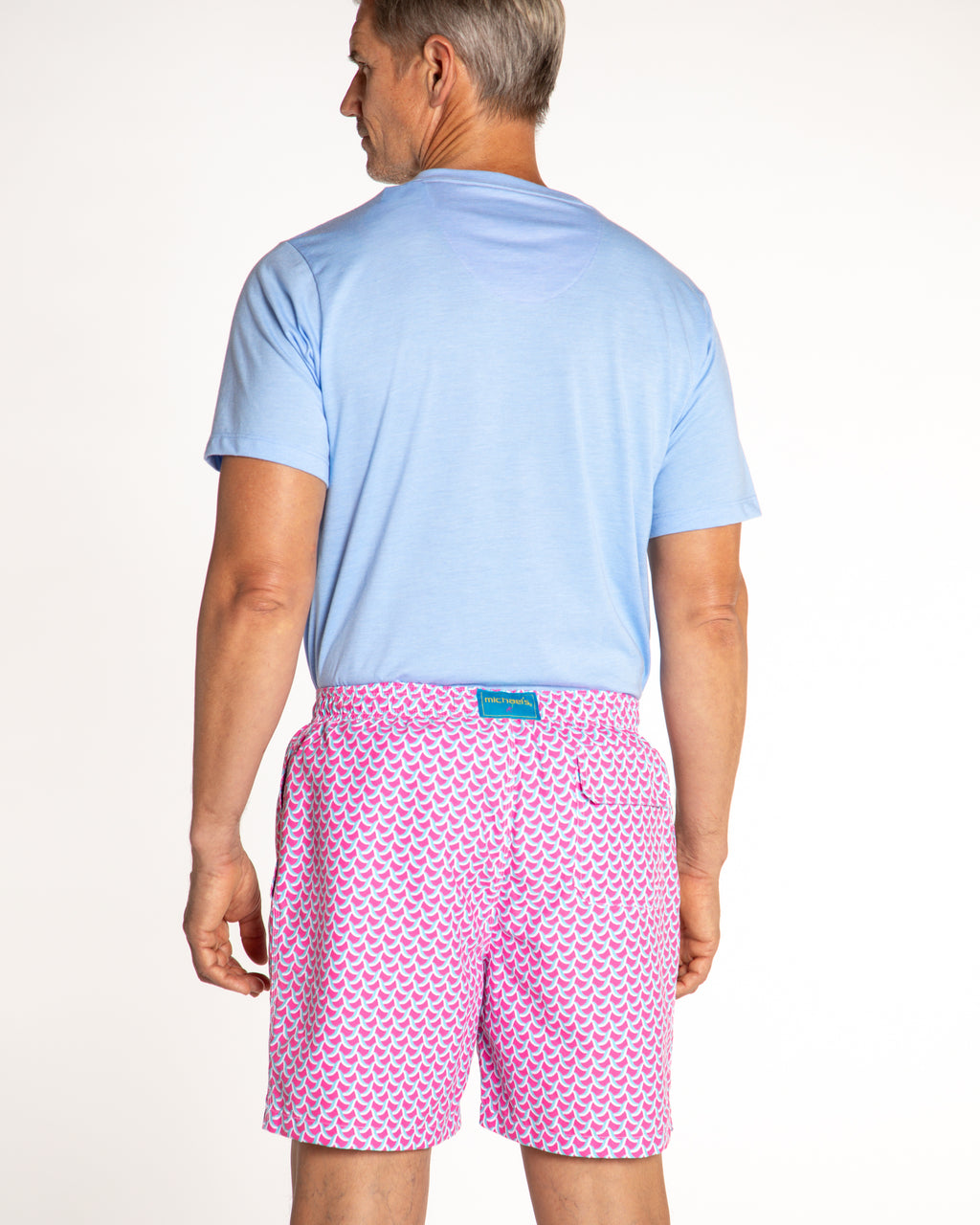 Men's Cyclist Liner Swim Trunks - Swirl Print Coral/Blue