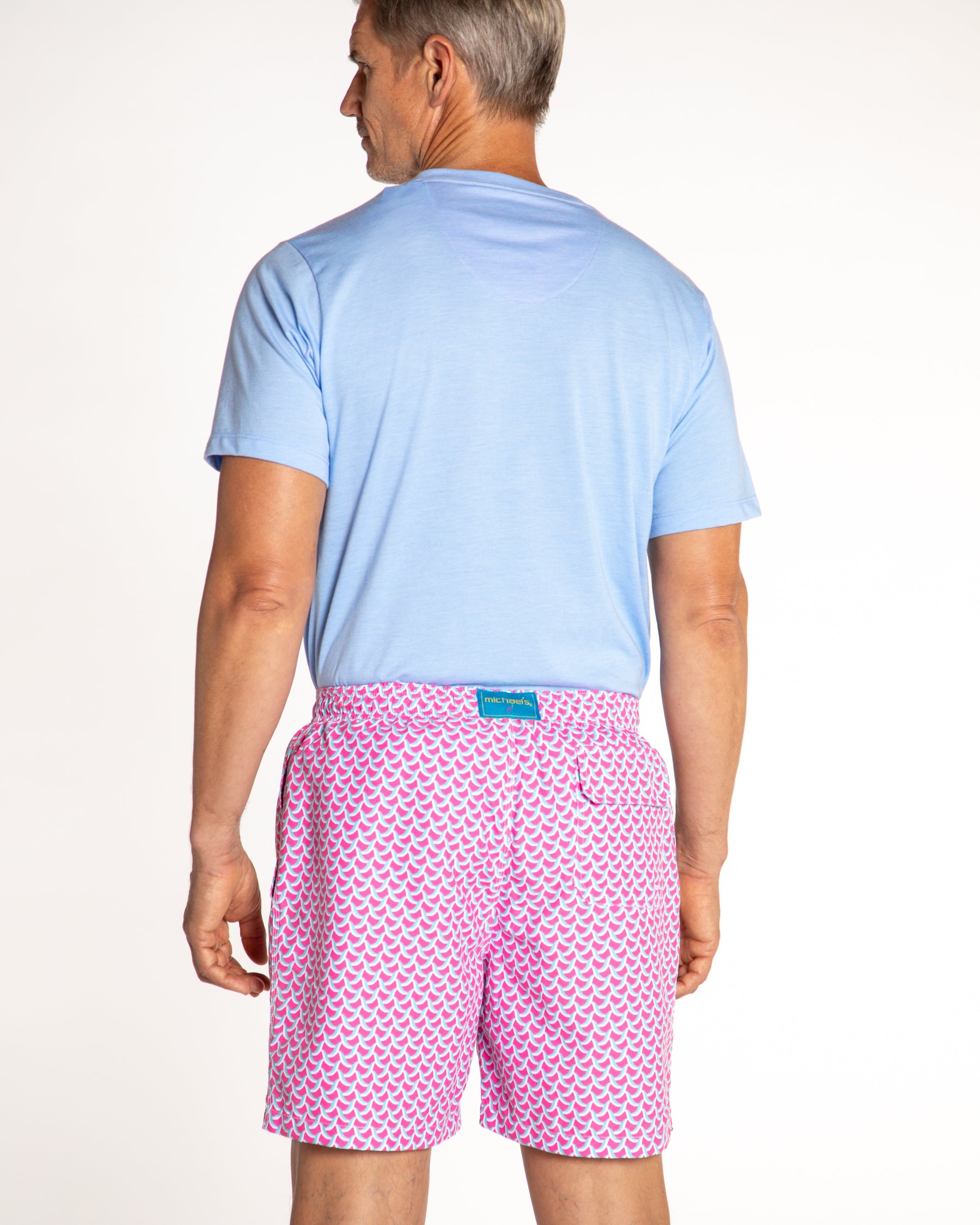 Men's Cyclist Liner Swim Trunks - Swirl Print Coral/Blue