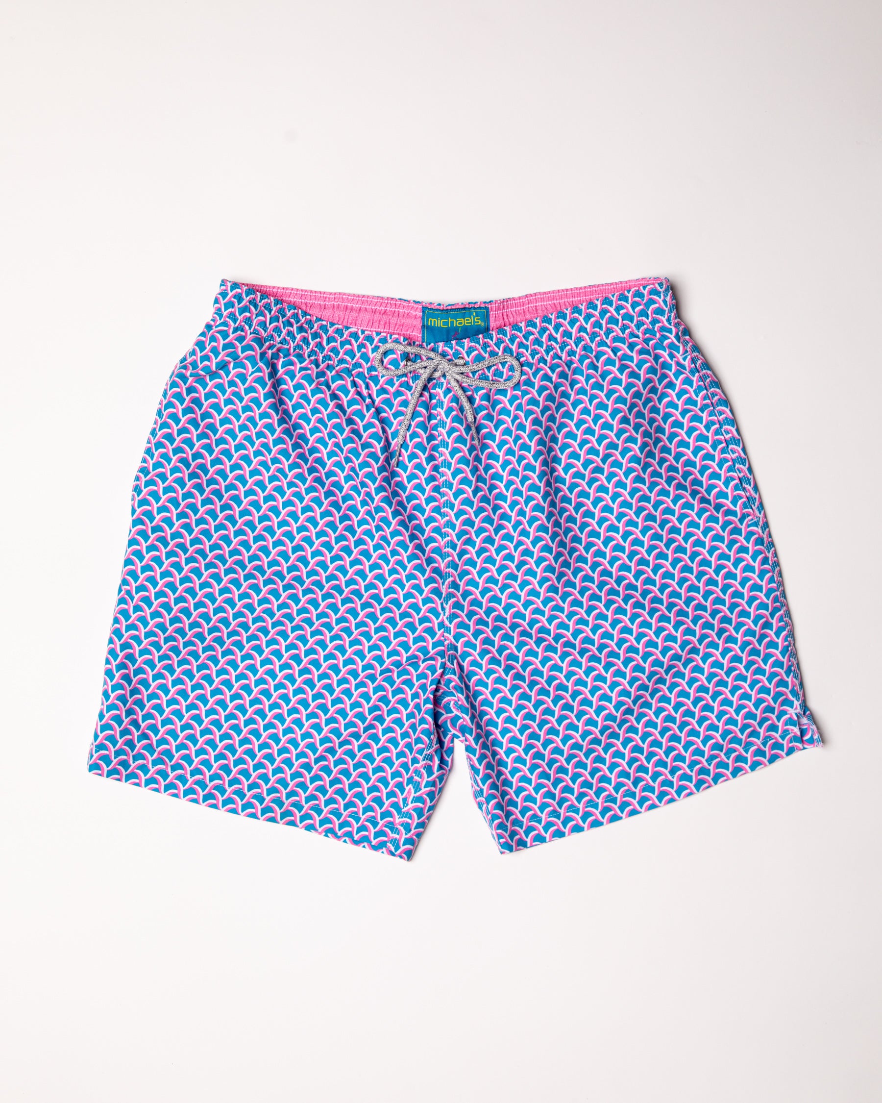 Boy's Cyclist Swim Trunks - Swirls Turquoise/Coral