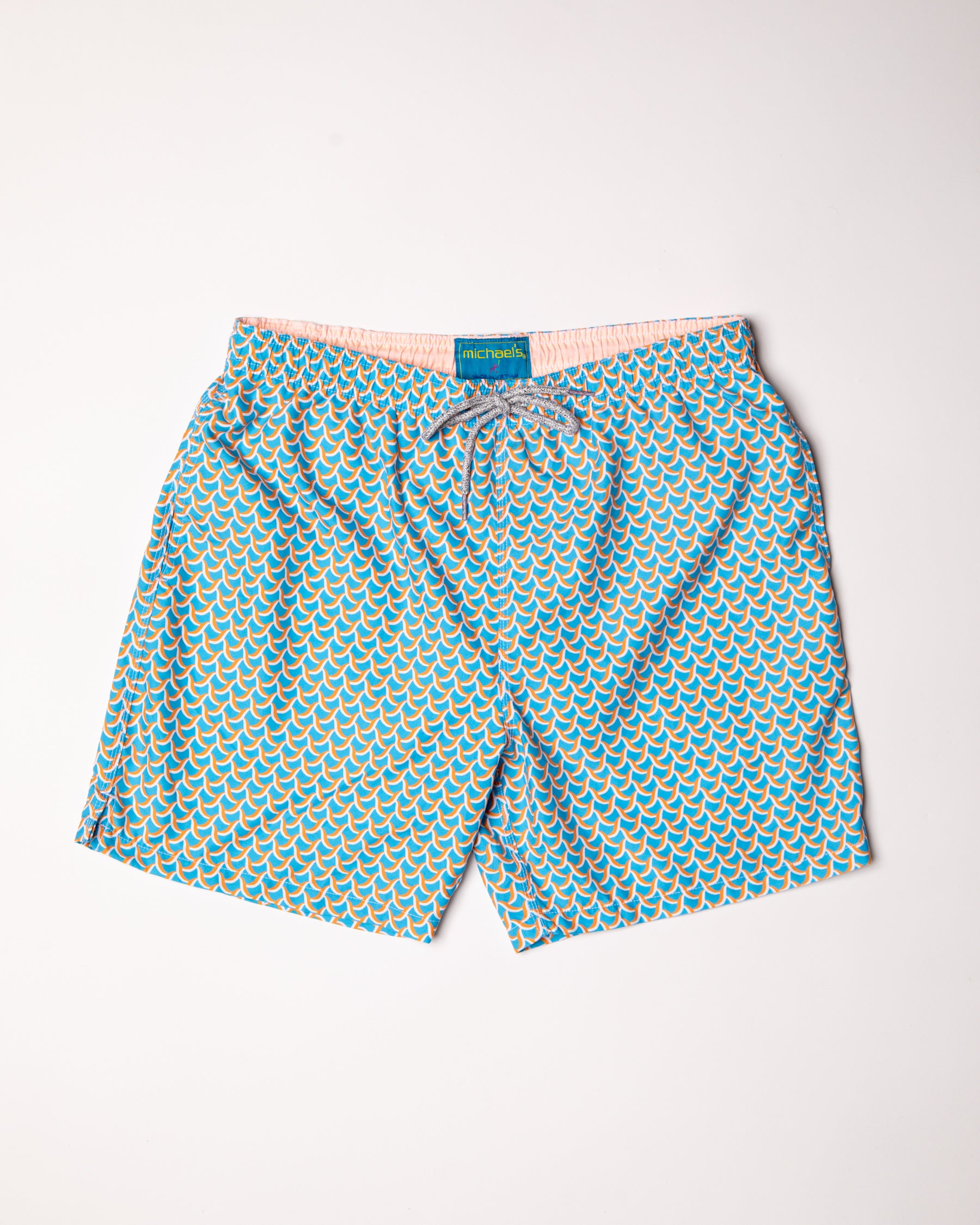 Men's Cyclist Liner Swim Trunks - Swirl Print Turquoise/Orange