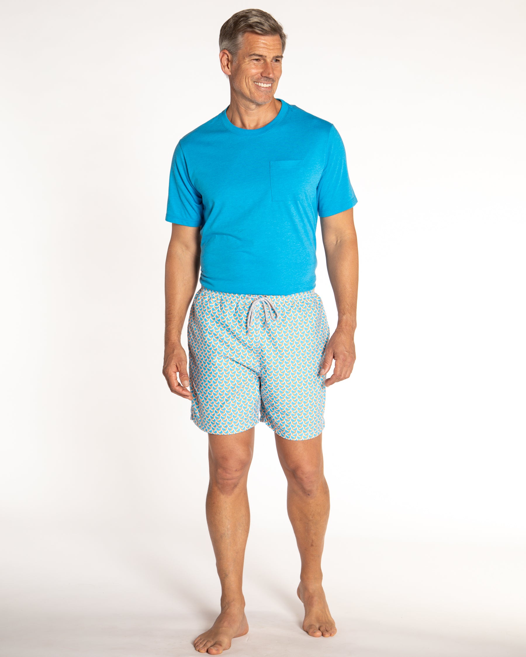 Men's Cyclist Liner Swim Trunks - Swirl Print Turquoise/Orange