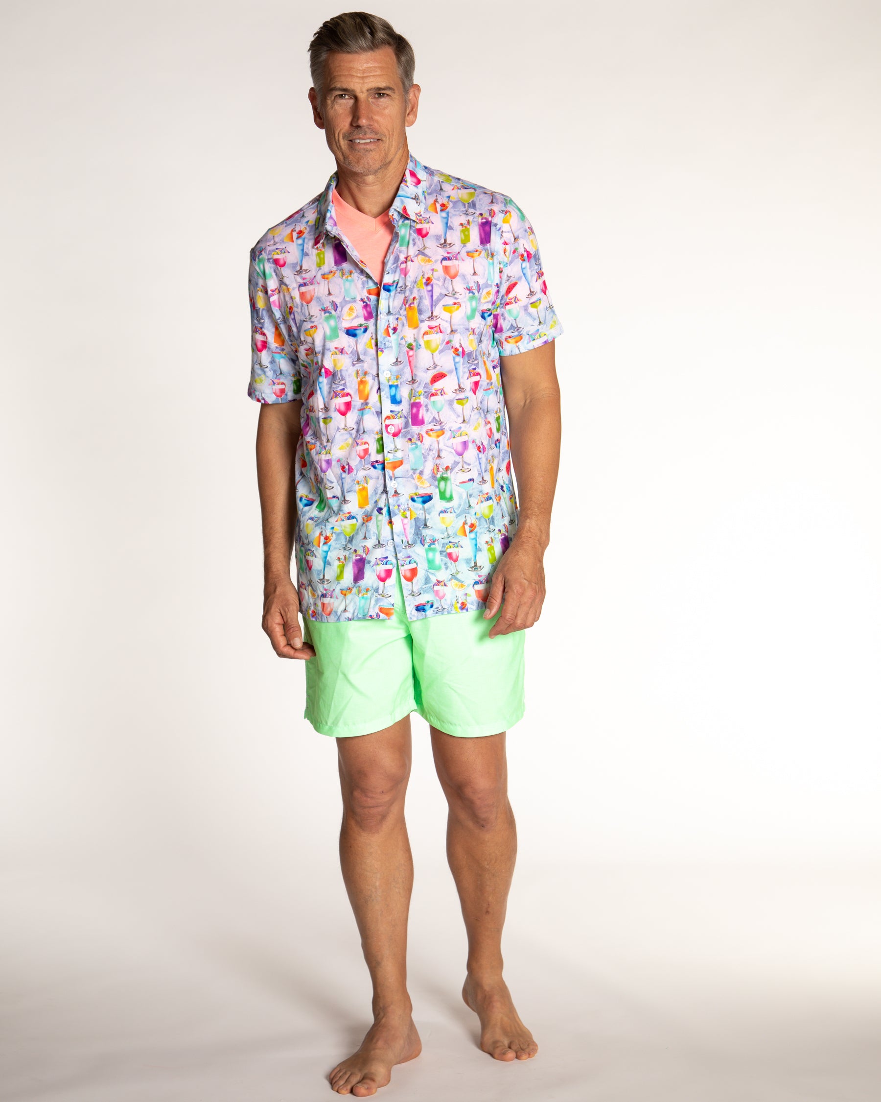 Men's Printed Pima Cotton Short Sleeve Shirt - Tropical Treats Multicolored