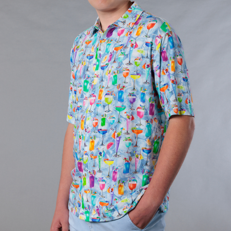 Men's Printed Pima Cotton / Stretch Short Sleeve Shirt - Tropical Treats Multicolored
