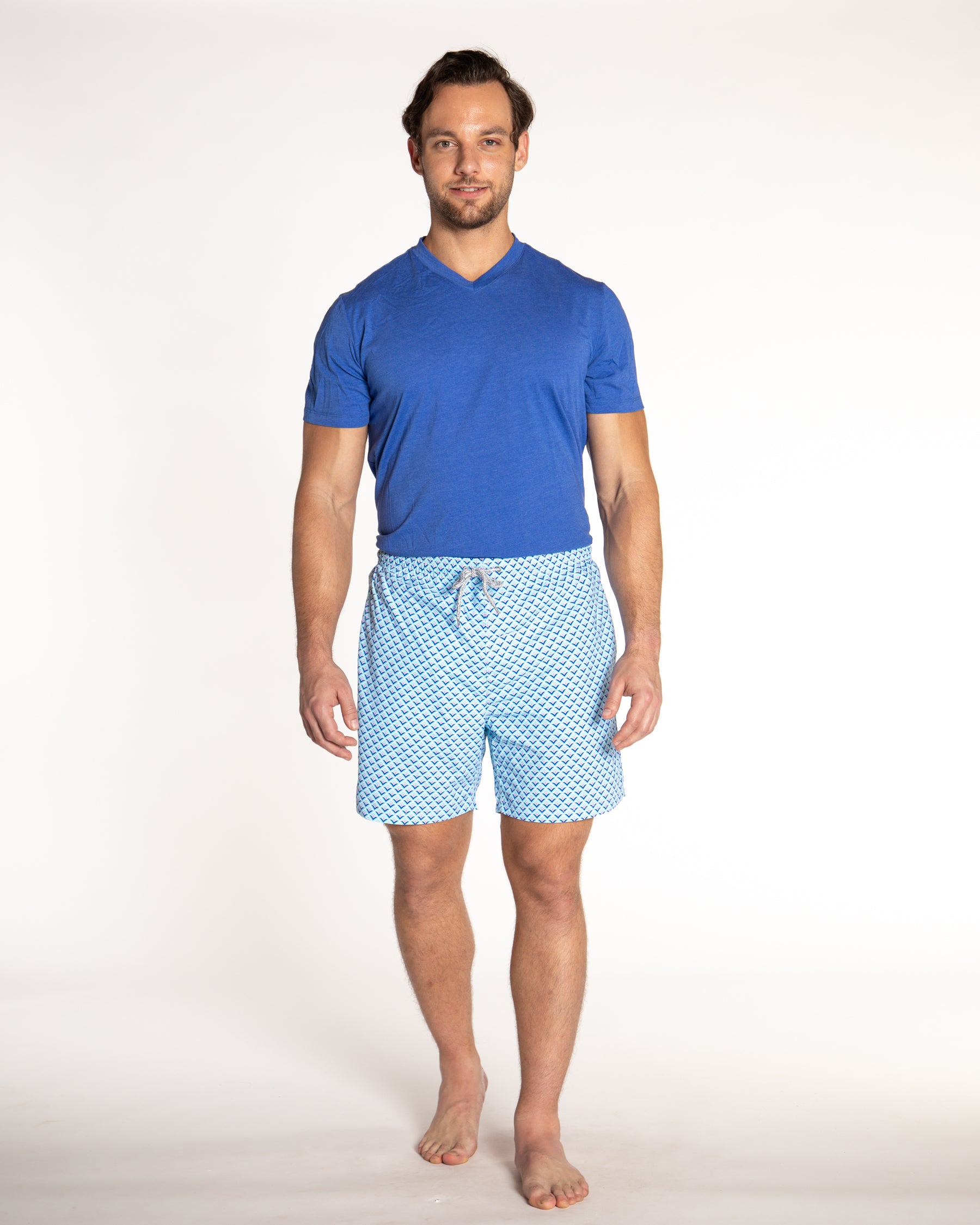 Men's Mesh Liner Swim Trunks - Tulips Aqua/Lavender