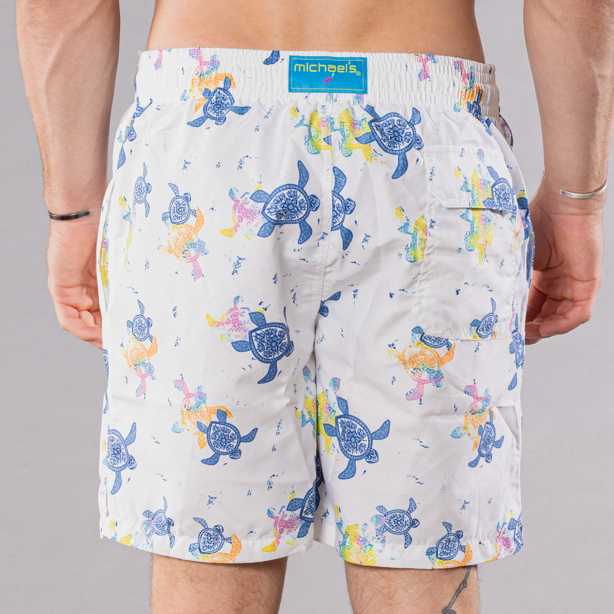 Men's Mesh Liner Swim Trunks - Turtles White