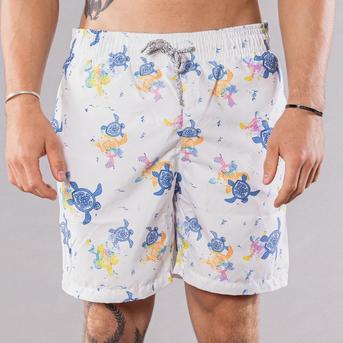 Men's Mesh Liner Swim Trunks - Turtles White