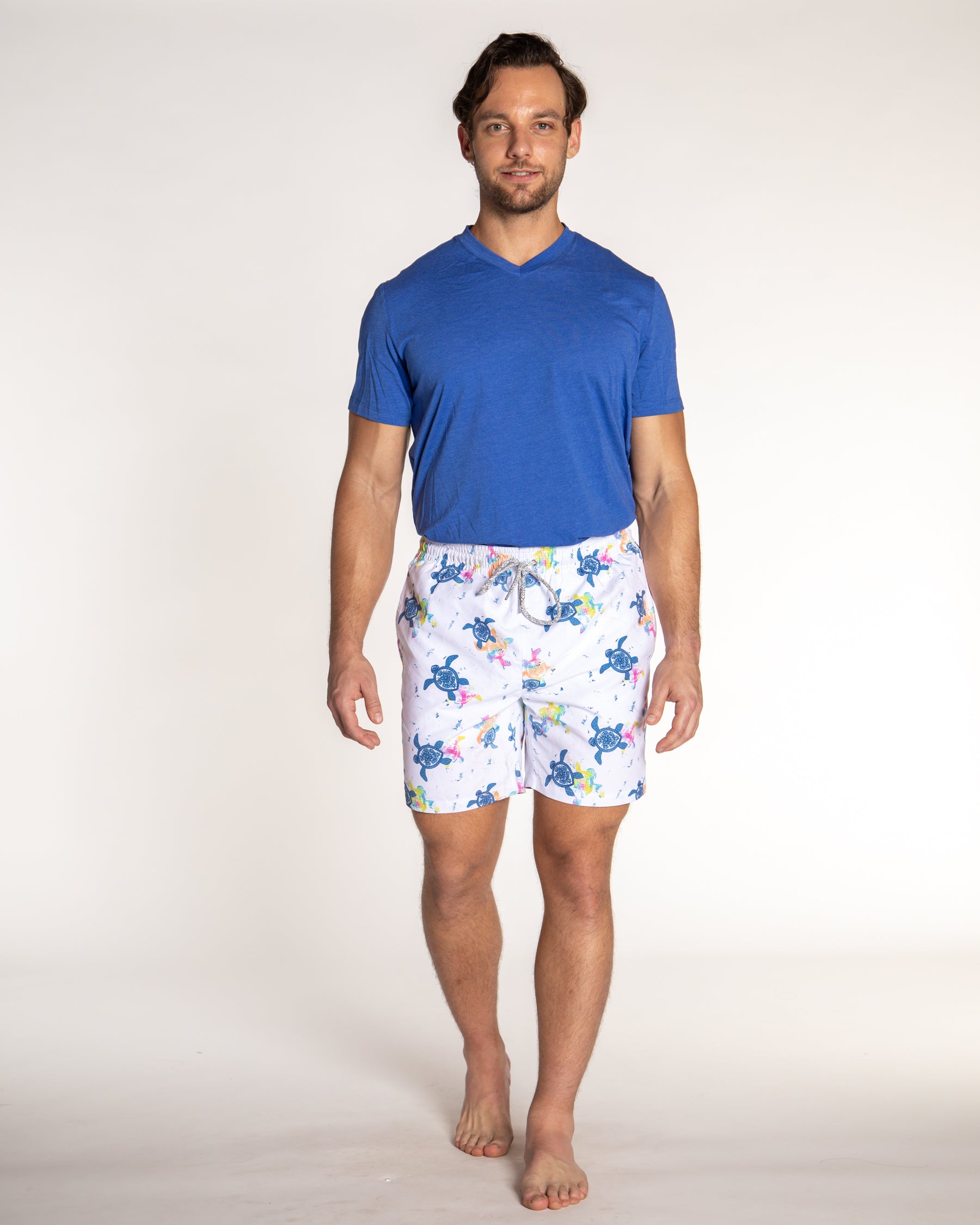 Men's Mesh Liner Swim Trunks - Turtles White