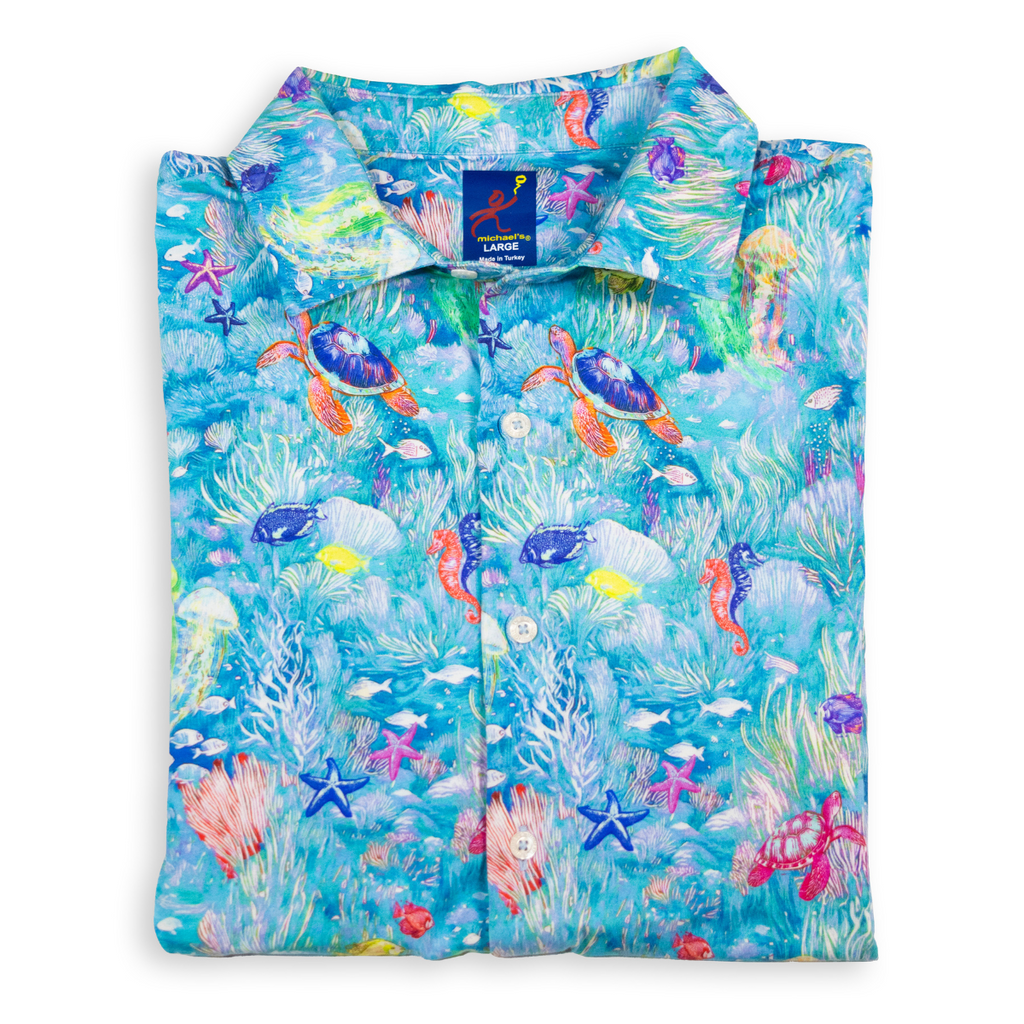 Men's Printed Pima Cotton / Stretch Short Sleeve Shirt - Under The Sea