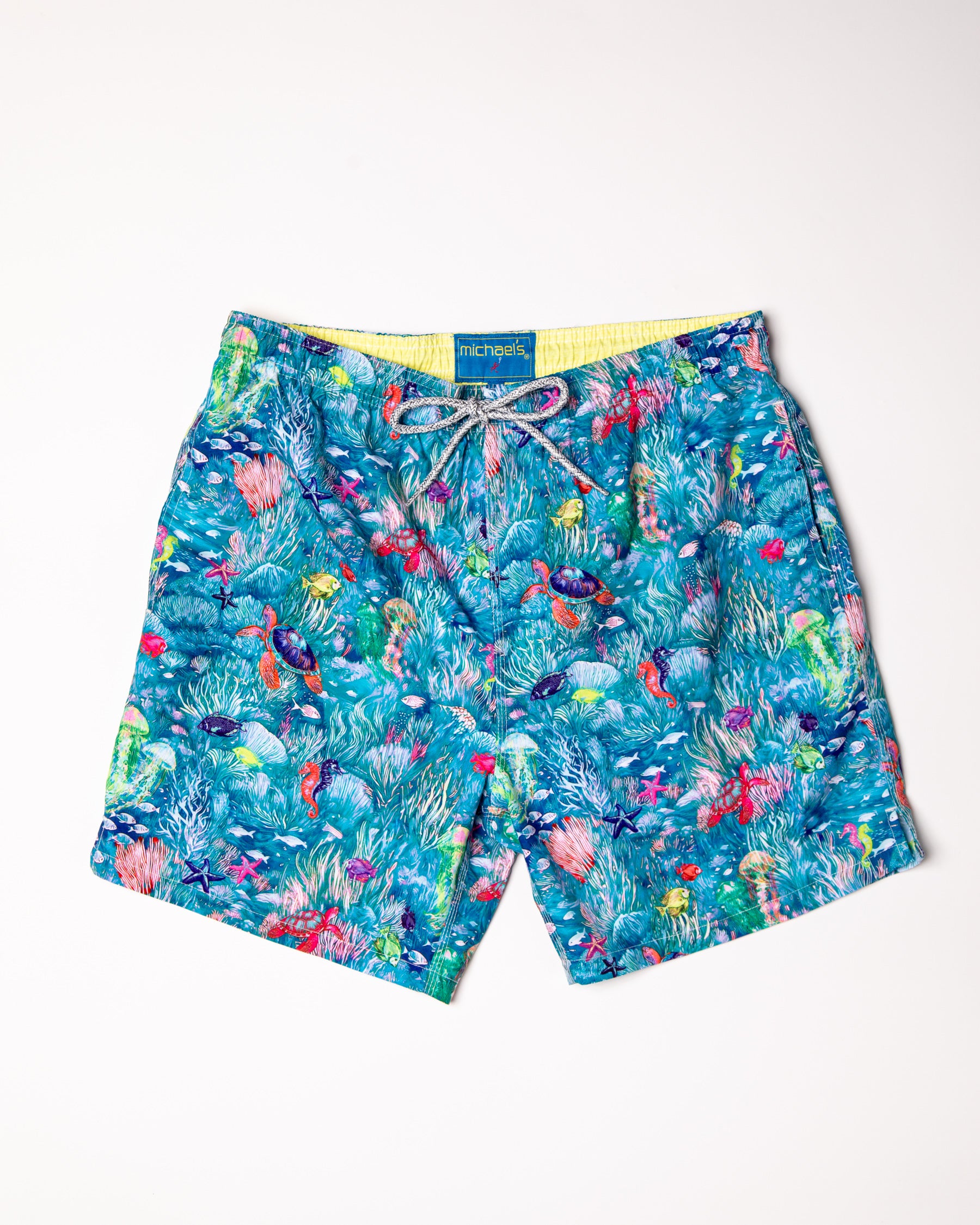 Men's Cyclist Liner Swim Trunks - Under The Sea Aqua