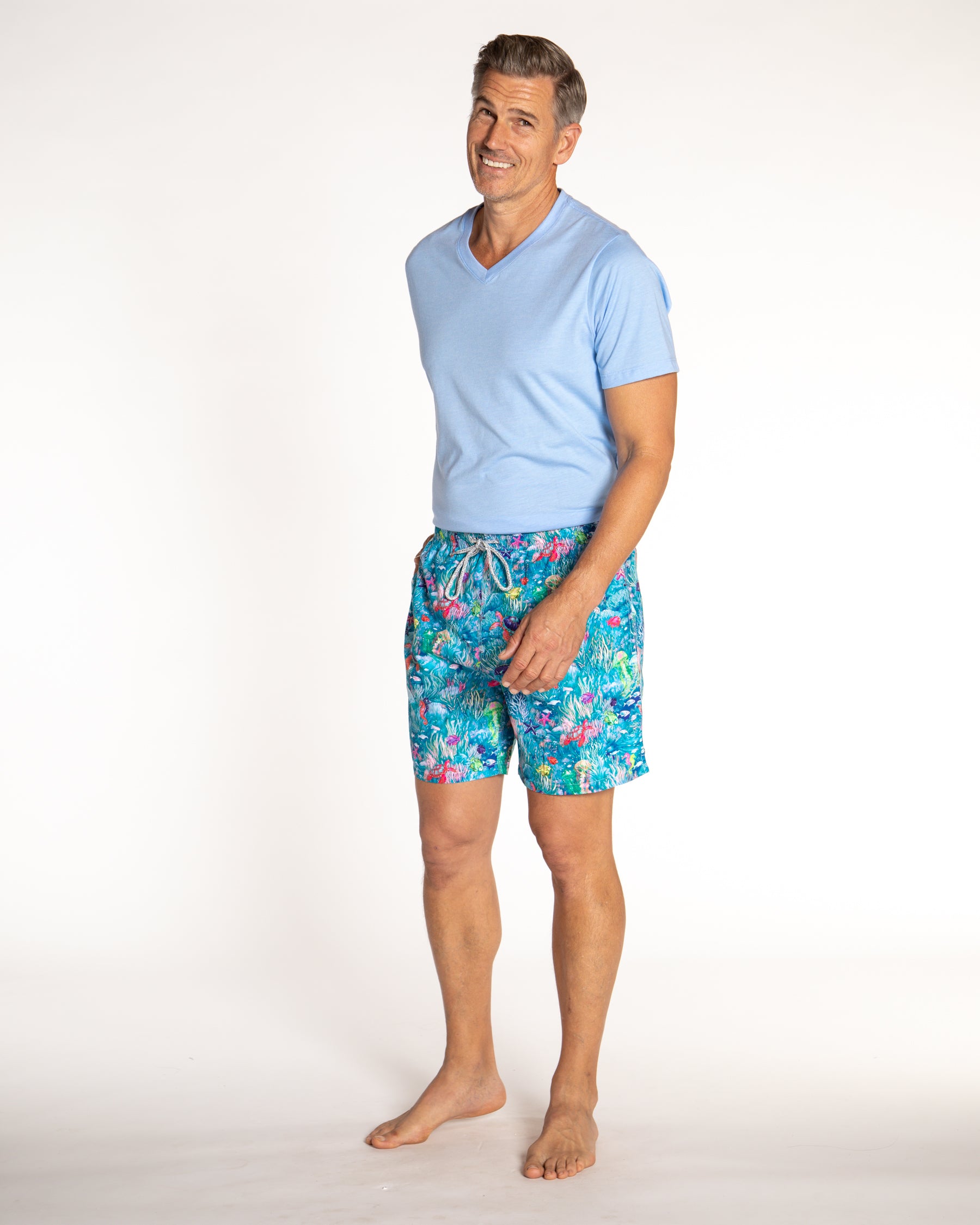 Men's Mesh Liner Swim Trunks - Under The Sea Aqua