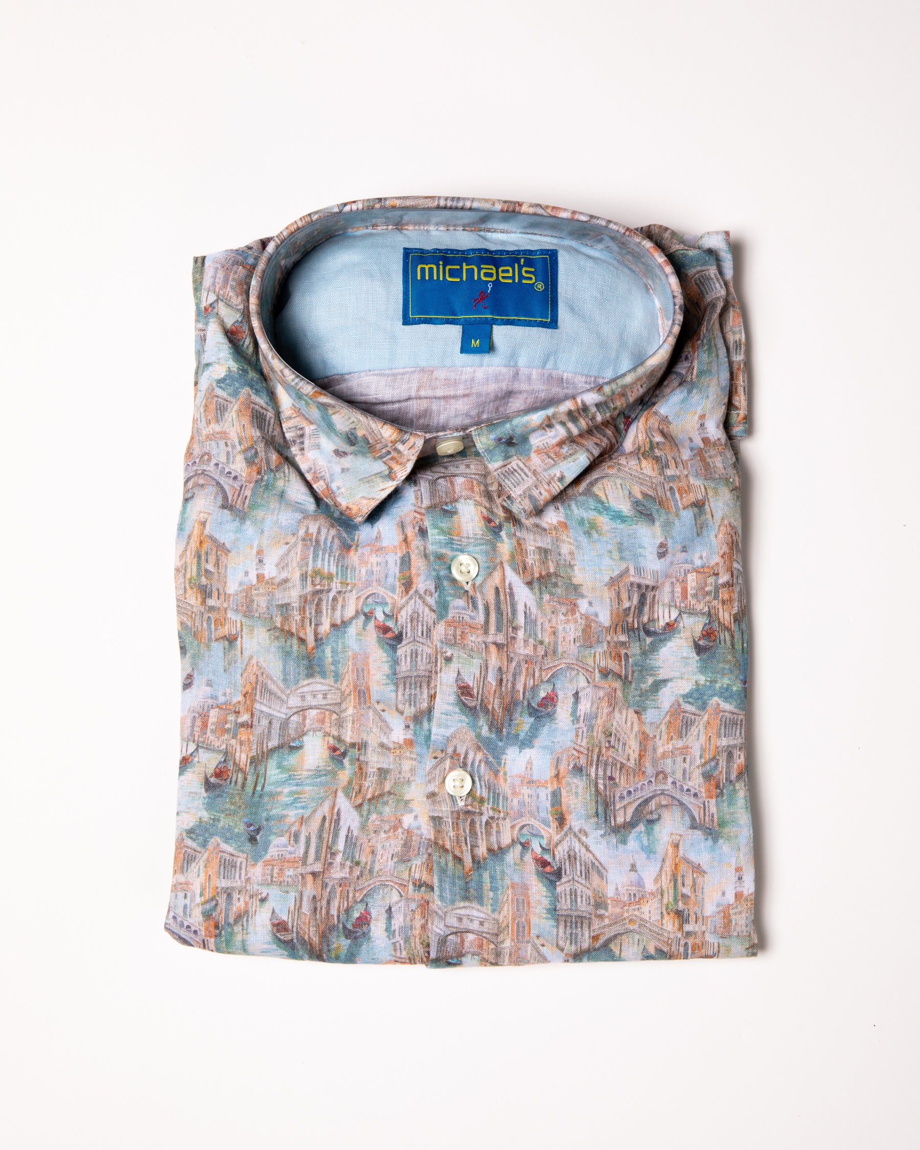 Men's Printed Linen Long Sleeve Shirt - Venice Multicolored