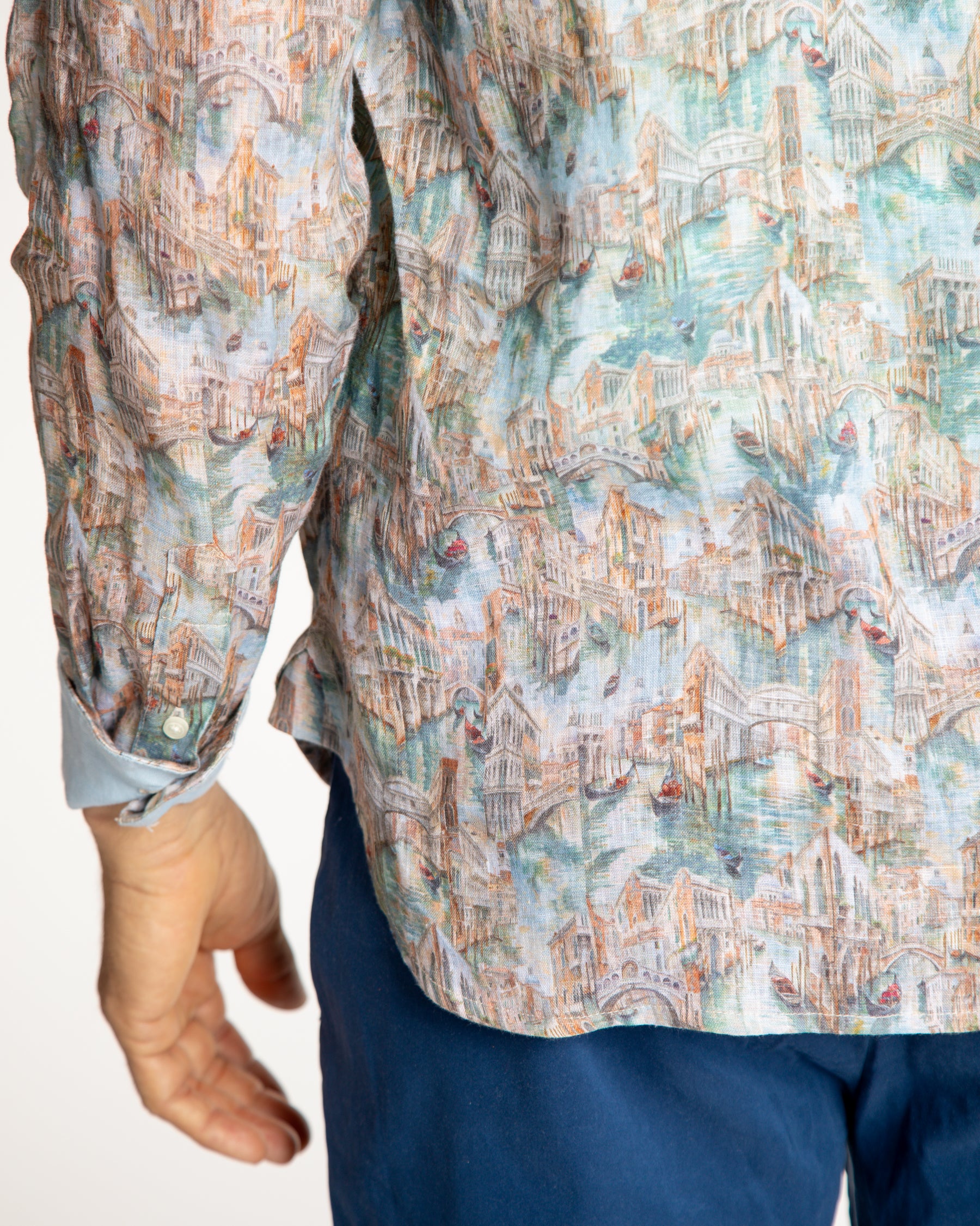 Men's Printed Linen Long Sleeve Shirt - Venice Multicolored