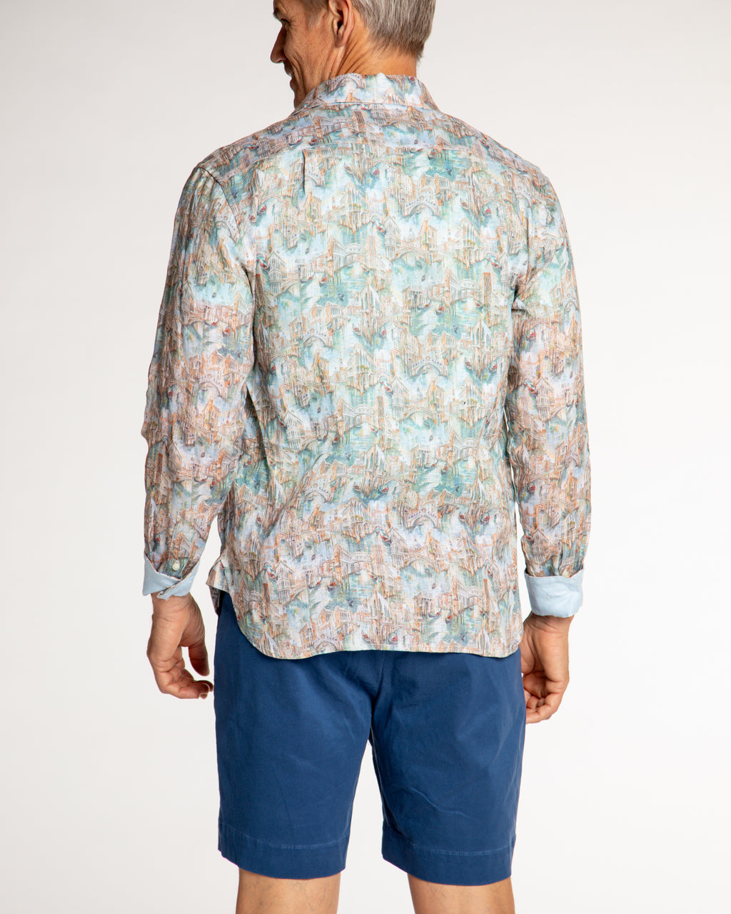 Men's Printed Linen Long Sleeve Shirt - Venice Multicolored