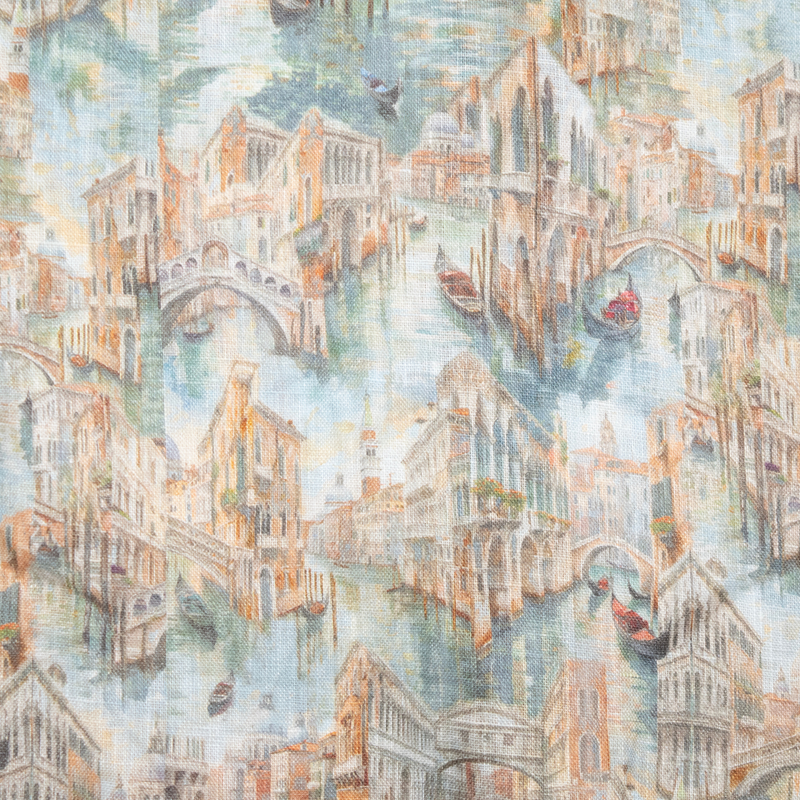 Men's Printed Long Sleeve Linen Shirt - Venice Multicolored