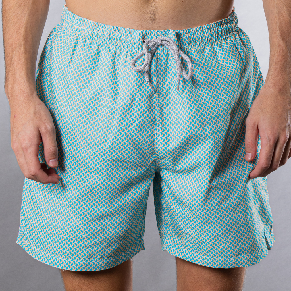 Men's Cyclist Liner Swim Trunks - Wave Print