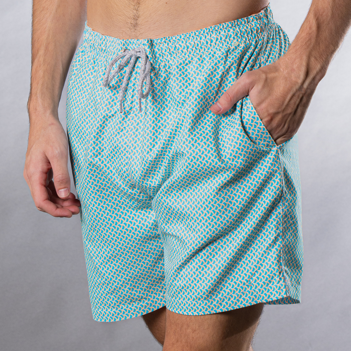 Men's Cyclist Liner Swim Trunks - Wave Print