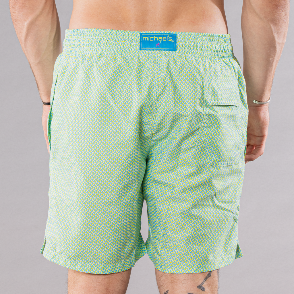 Men's Cyclist Liner Swim Trunks - Wave Print