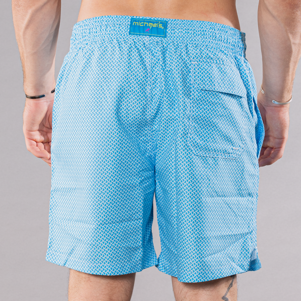 Men's Cyclist Liner Swim Trunks - Wave Print