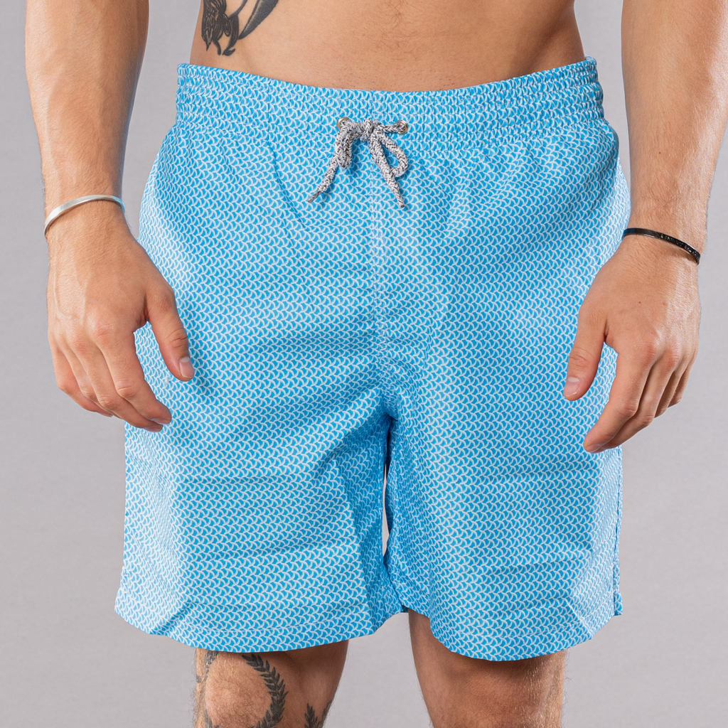 Men's Cyclist Liner Swim Trunks - Wave Print