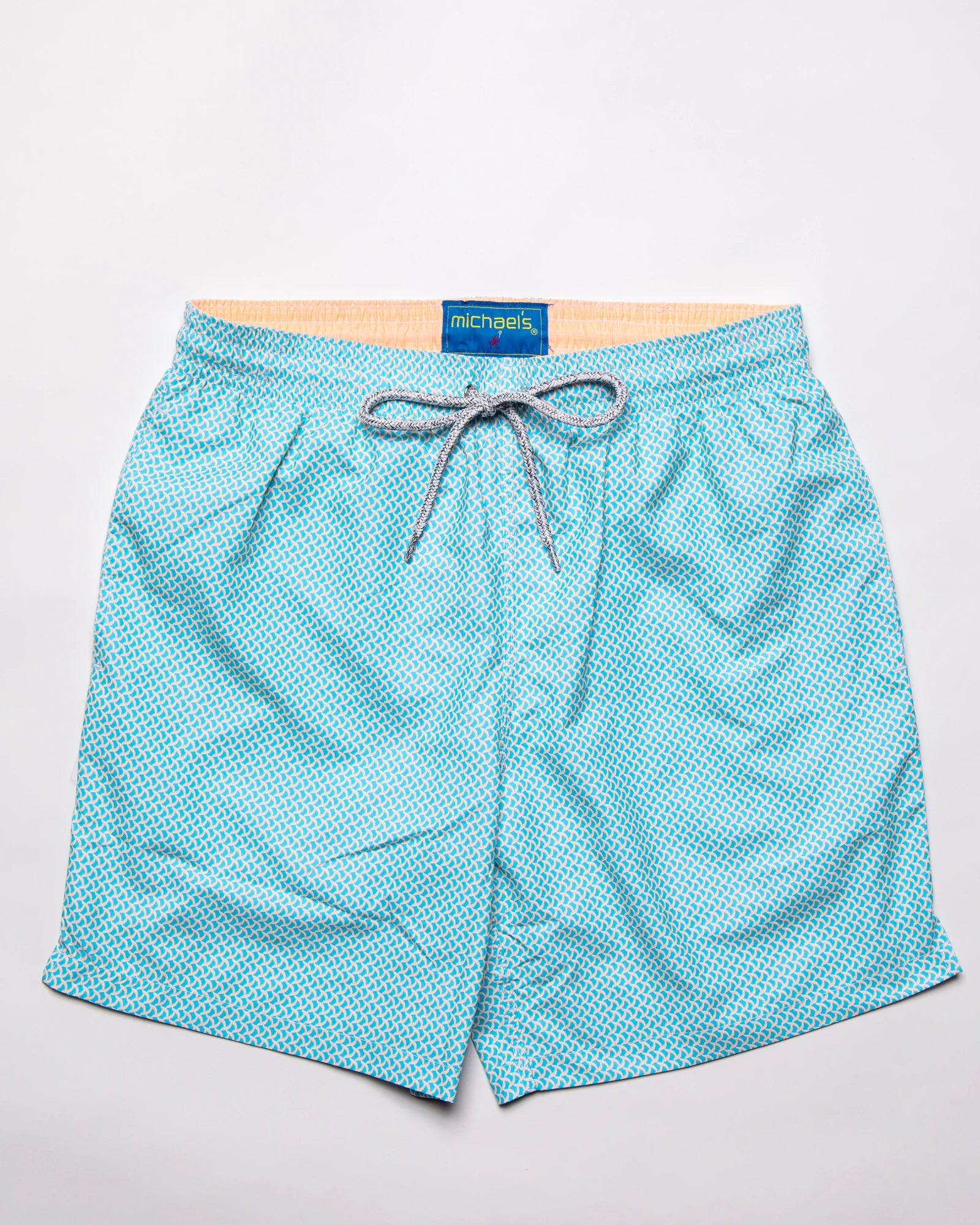 Men's Cyclist Liner Swim Trunks - Wave Print Aqua/Orange