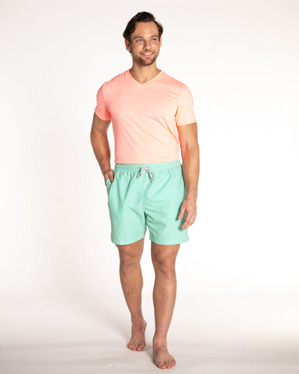 Men's Cyclist Liner Swim Trunks - Wave Print Aqua/Yellow