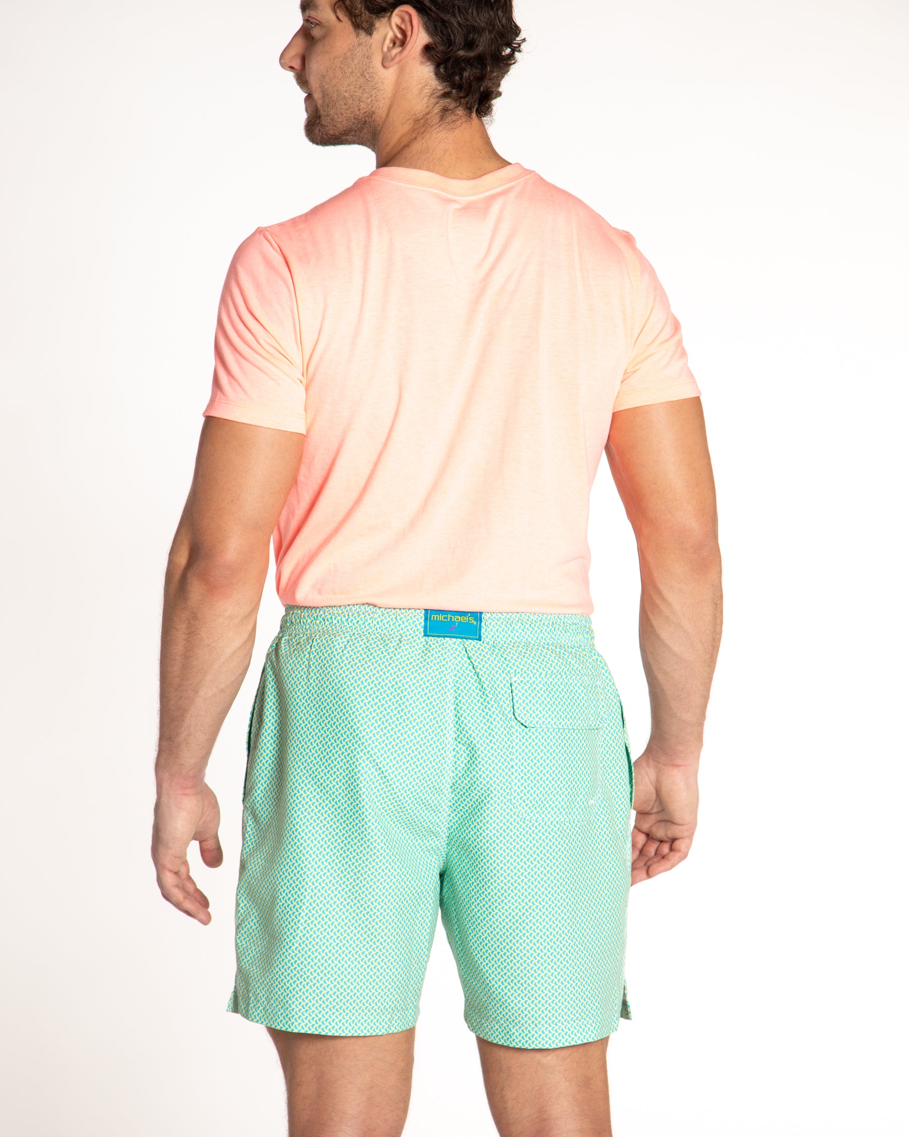 Men's Cyclist Liner Swim Trunks - Wave Print Aqua/Yellow