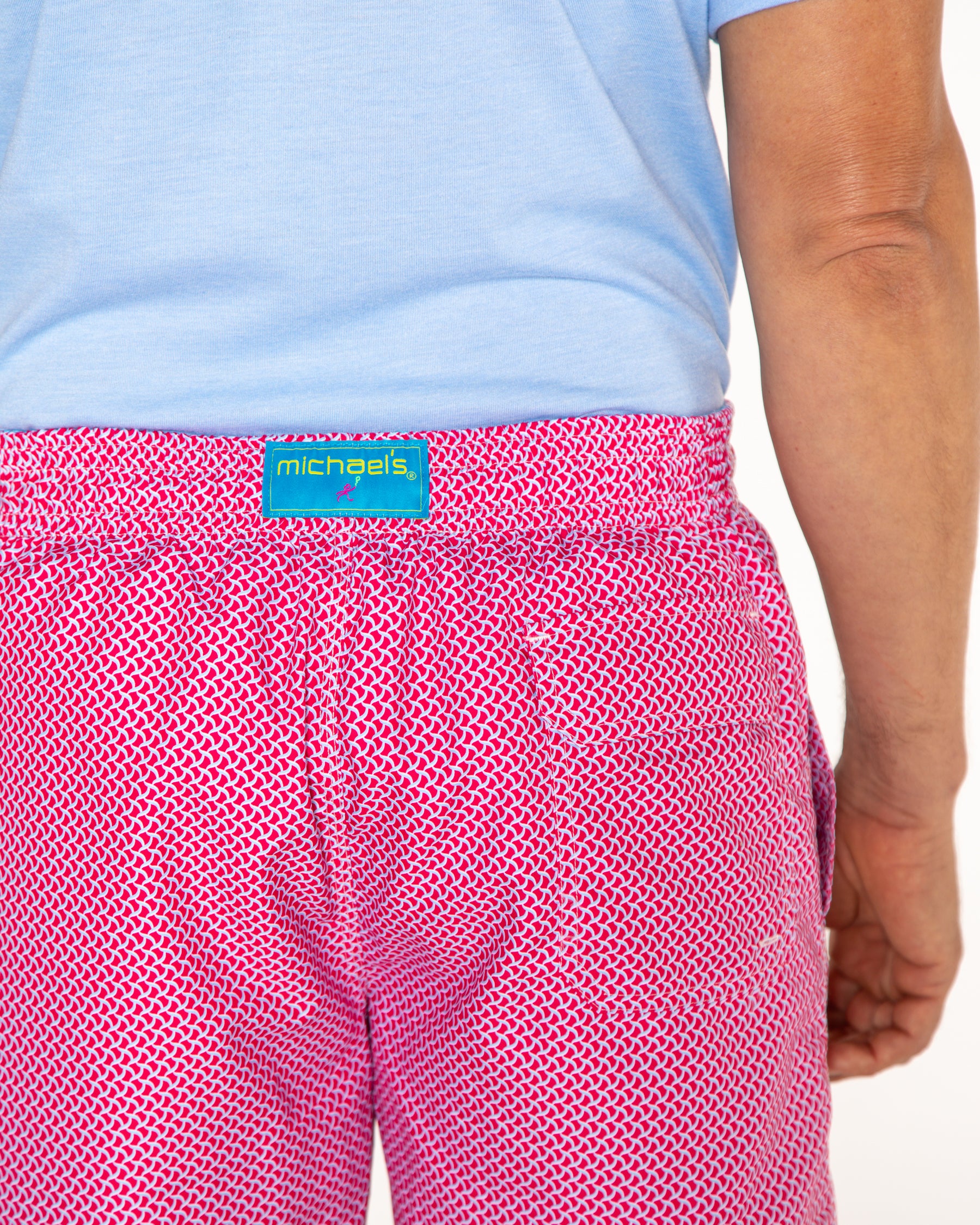 Men's Cyclist Liner Swim Trunks - Wave Print Coral/Turquoise