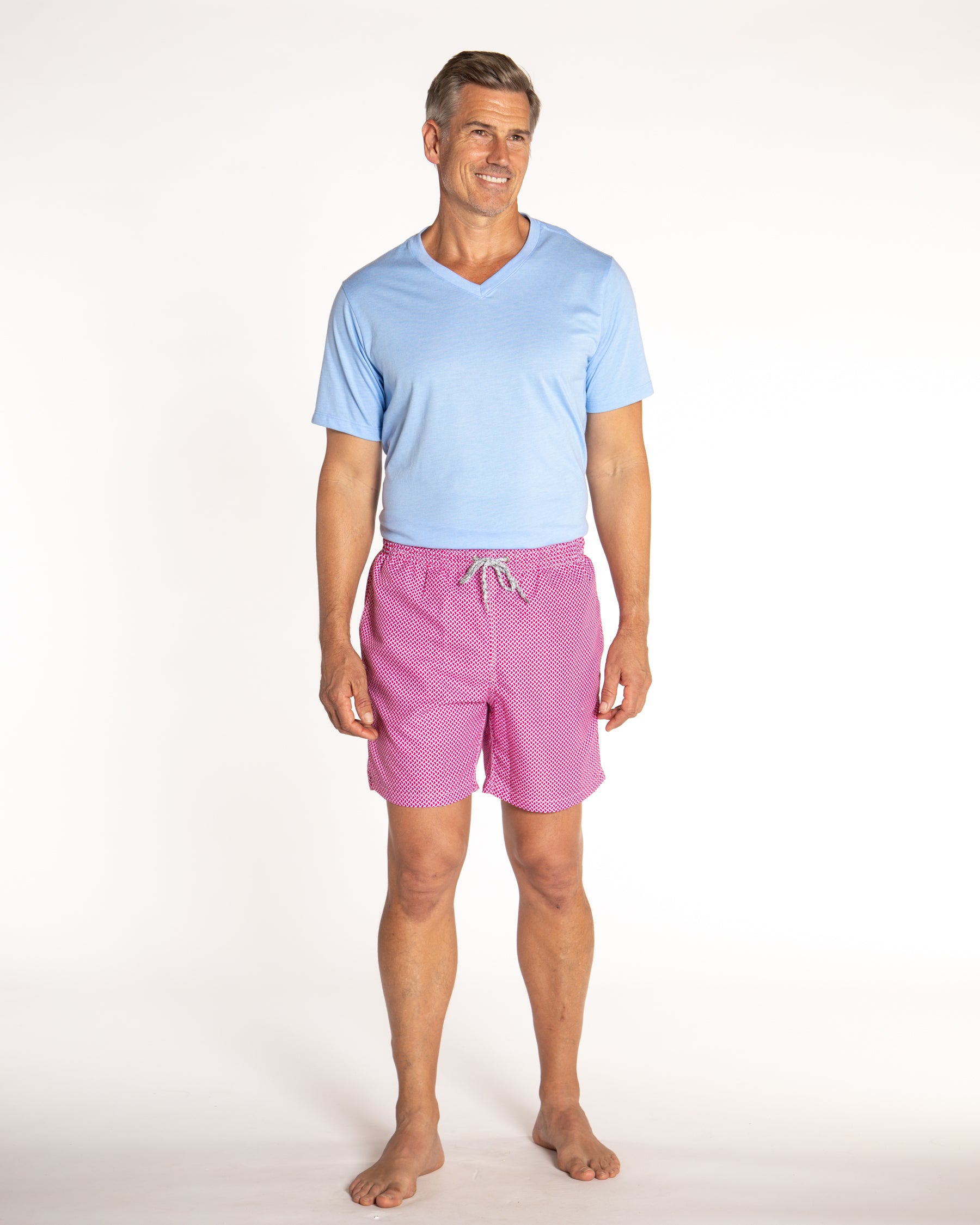 Men's Cyclist Liner Swim Trunks - Wave Print Coral/Turquoise