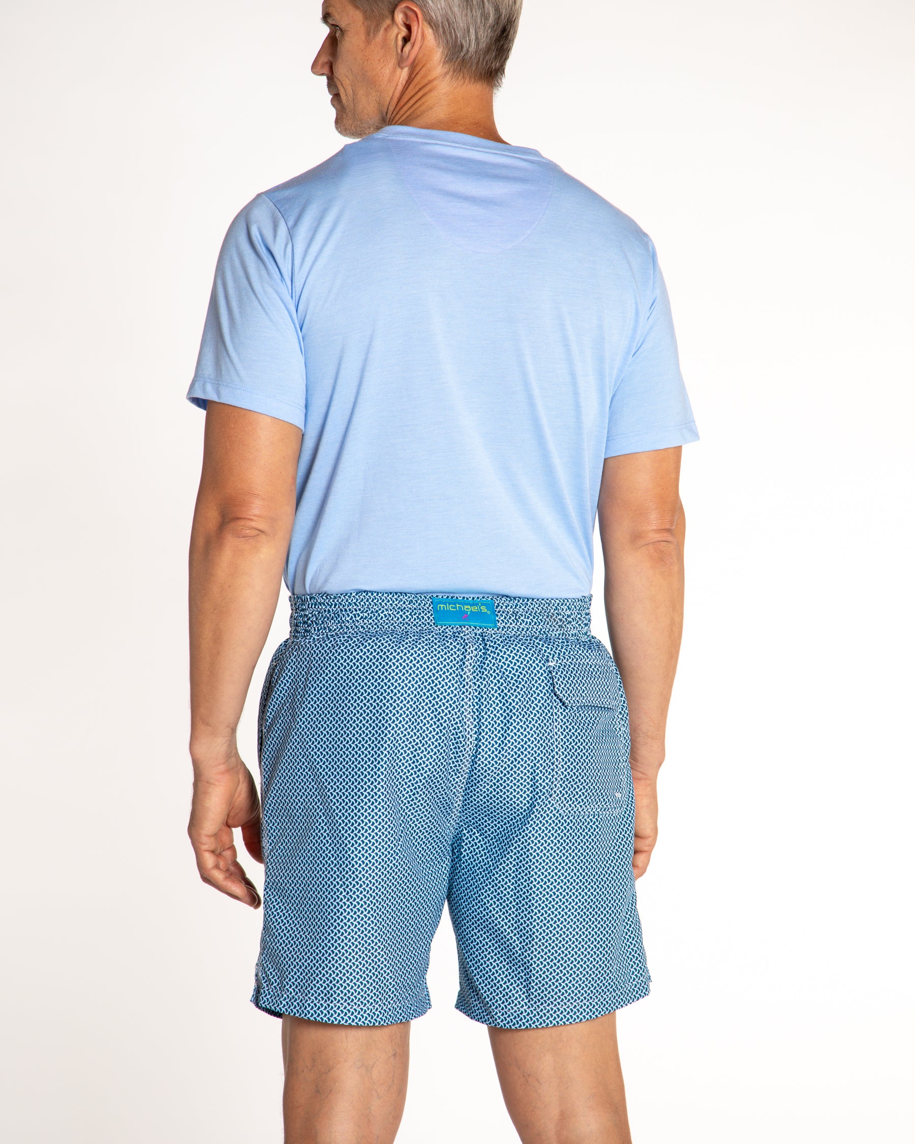 Men's Cyclist Liner Swim Trunks - Wave Print Navy/Sky