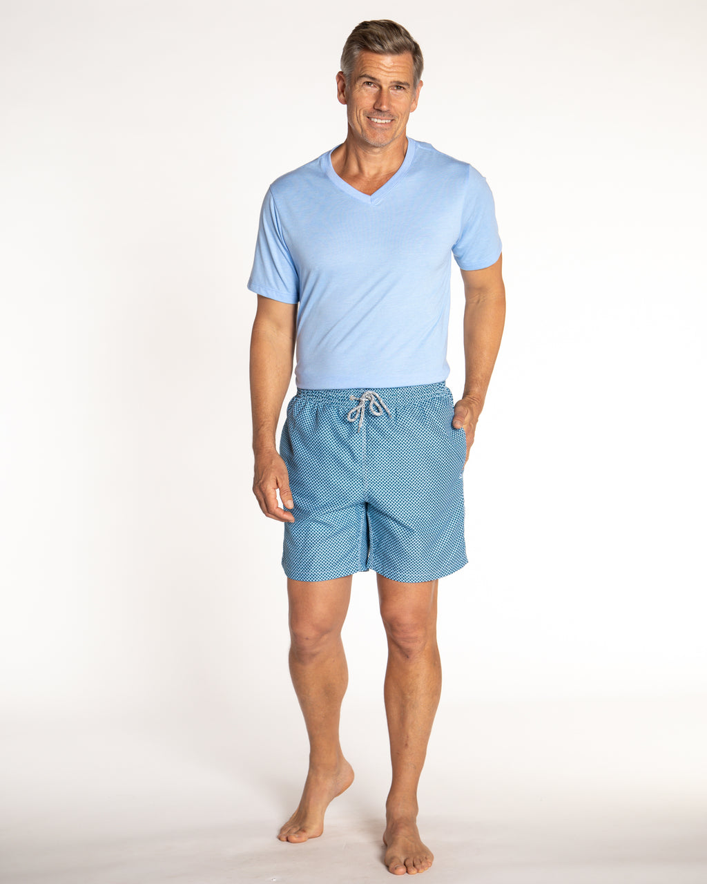 Men's Cyclist Liner Swim Trunks - Wave Print Navy/Sky