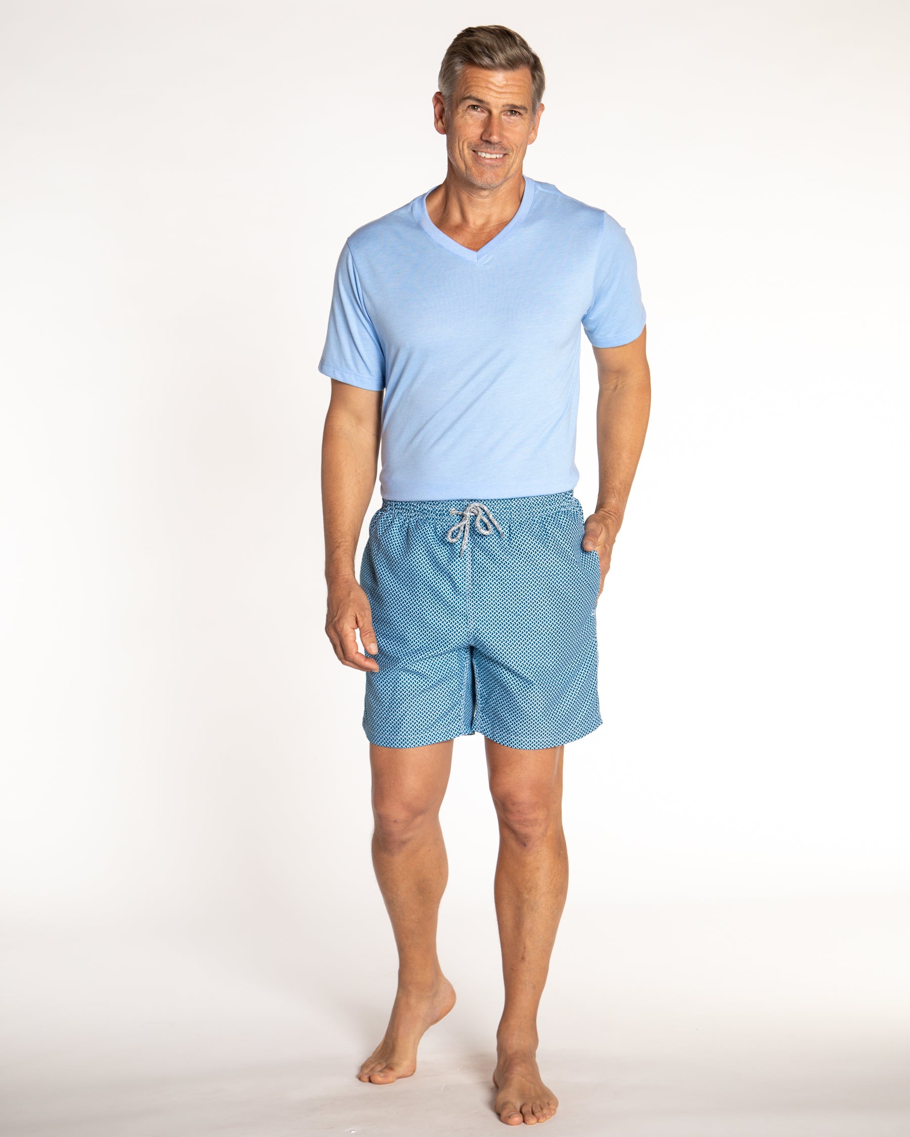 Men's Cyclist Liner Swim Trunks - Wave Print Navy/Sky