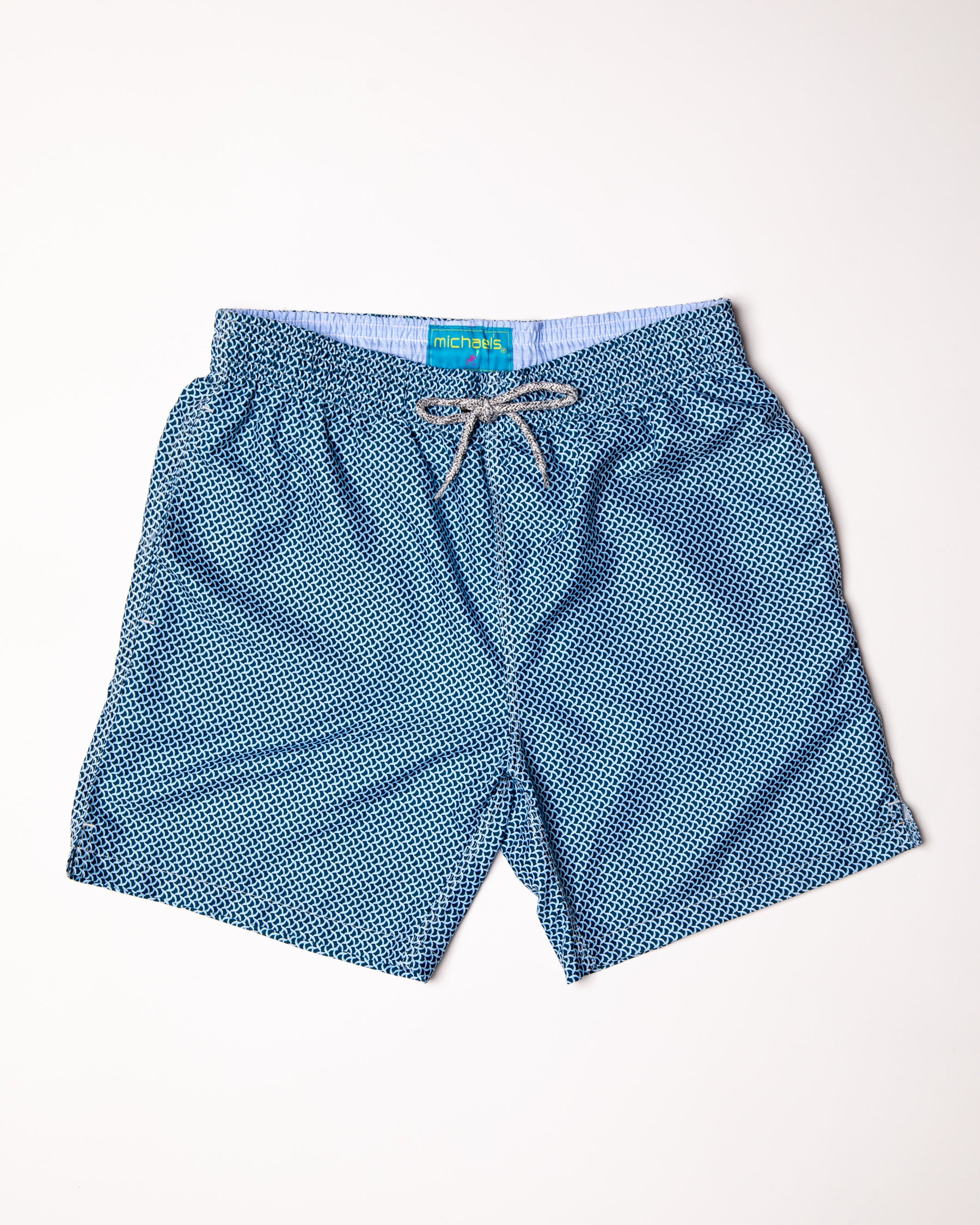 Men's Cyclist Liner Swim Trunks - Wave Print Navy/Sky