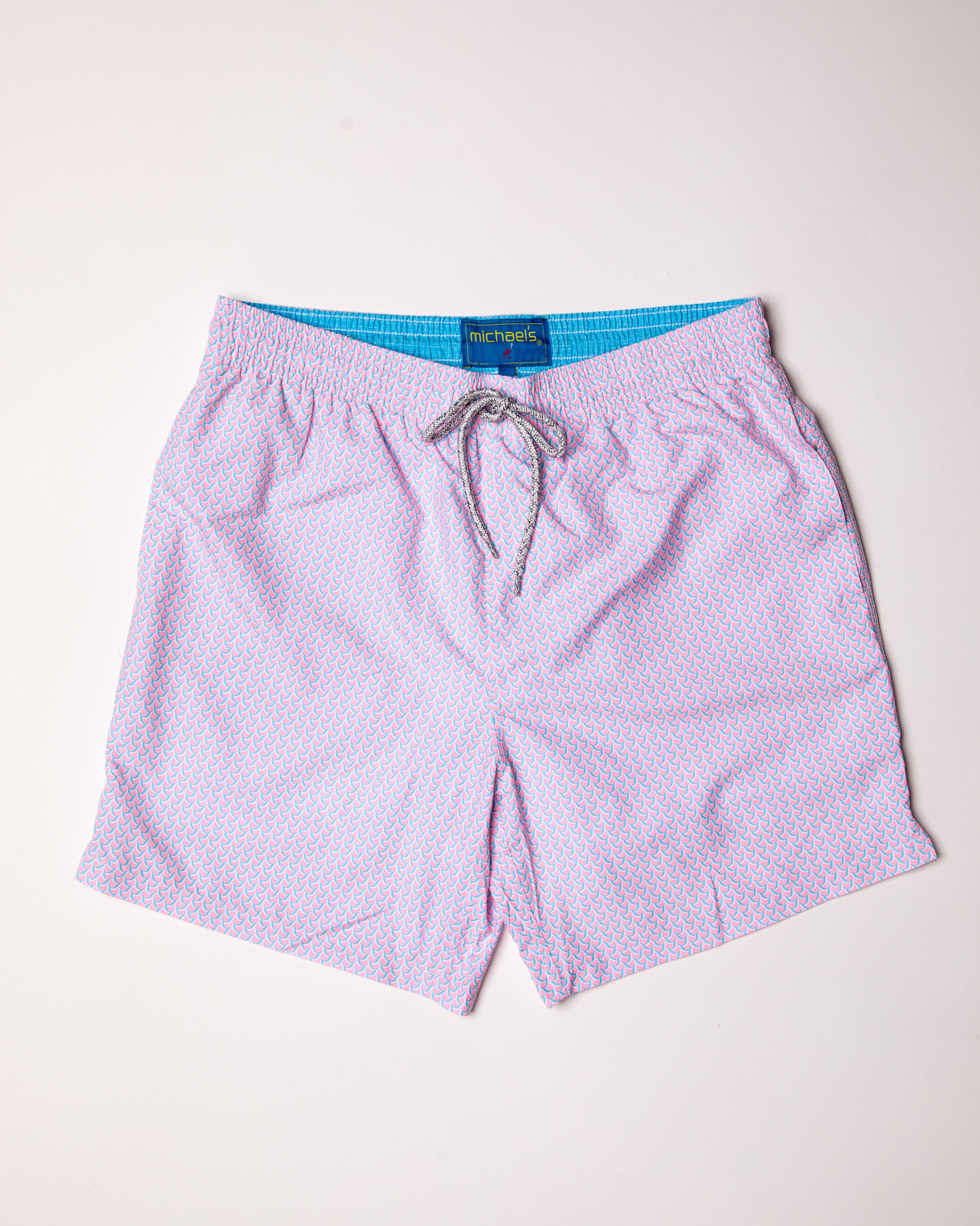 Men's Cyclist Liner Swim Trunks - Wave Print Pink/Turquoise