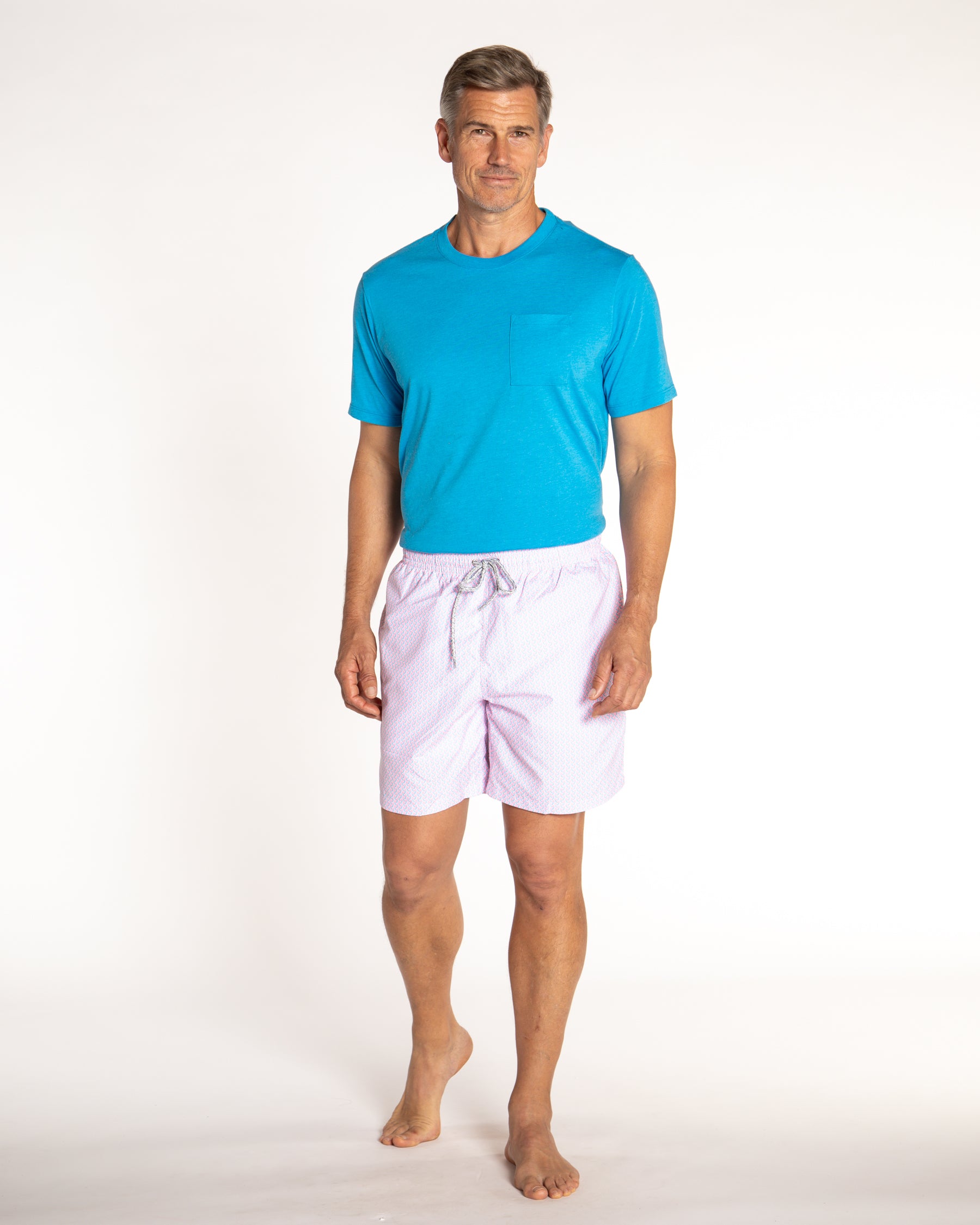 Men's Cyclist Liner Swim Trunks - Wave Print Pink/Turquoise