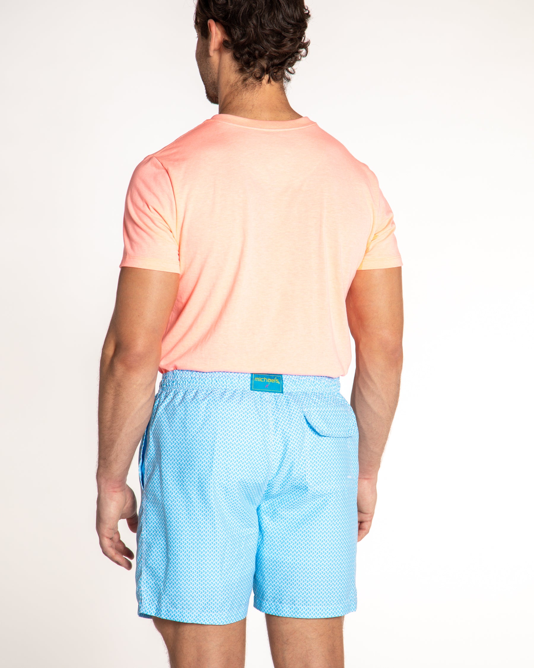 Men's Cyclist Liner Swim Trunks - Wave Print Turquoise/Sky