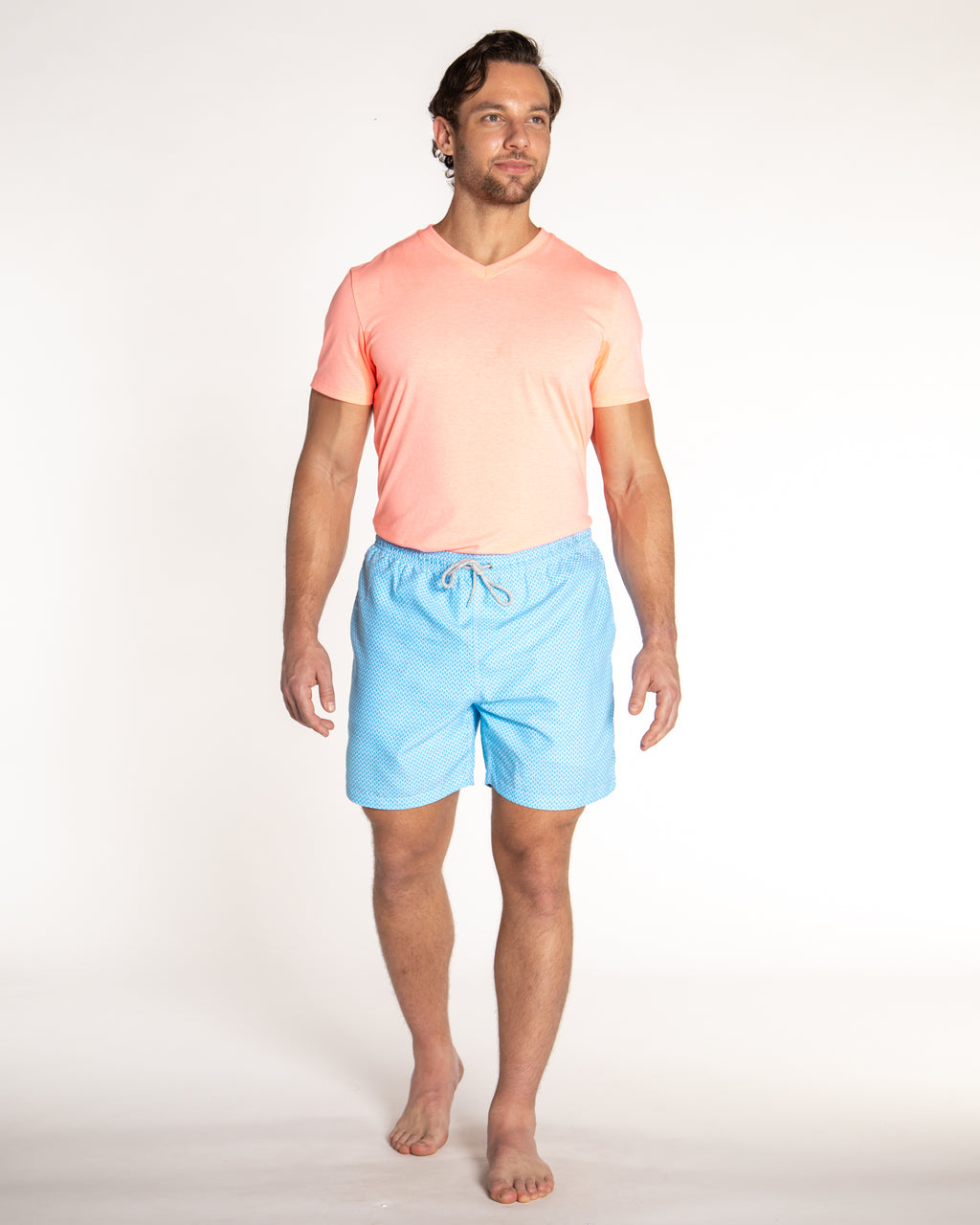 Men's Cyclist Liner Swim Trunks - Wave Print Turquoise/Sky