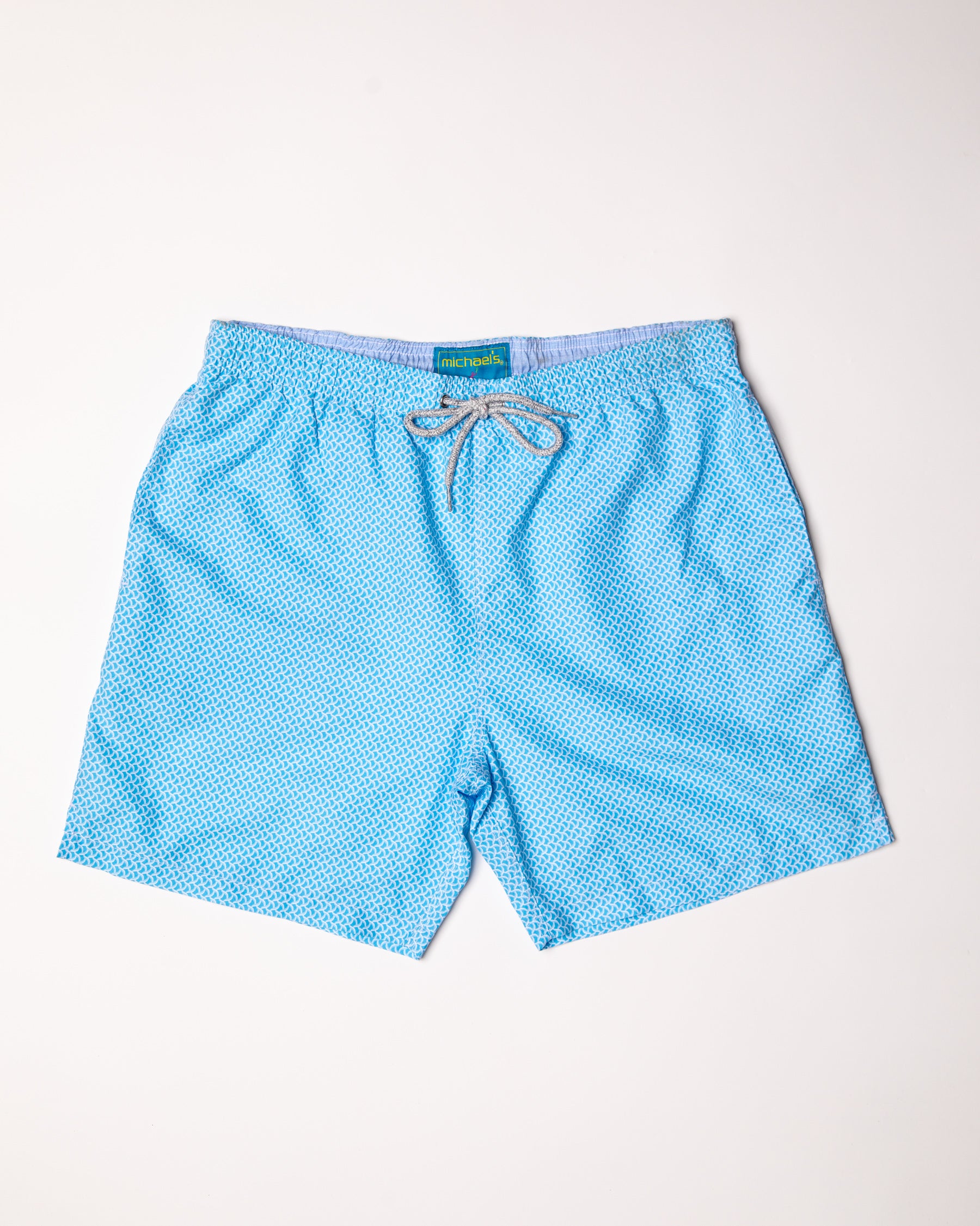 Boy's Cyclist Swim Trunks - Wave Print Turquoise/Sky