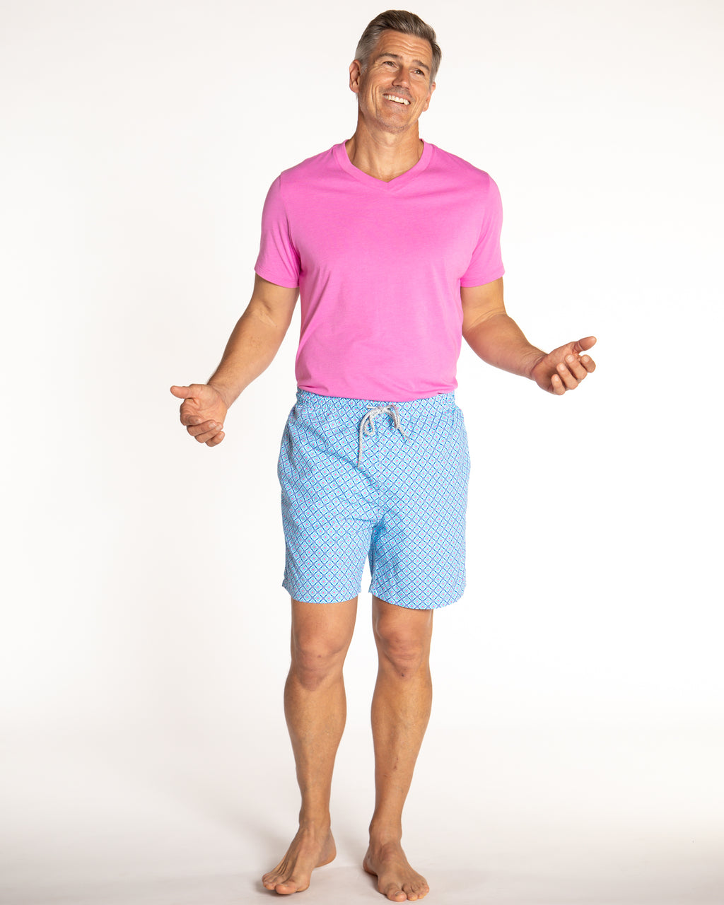 Men's Mesh Liner Swim Trunks - Windmills Turquoise/Coral