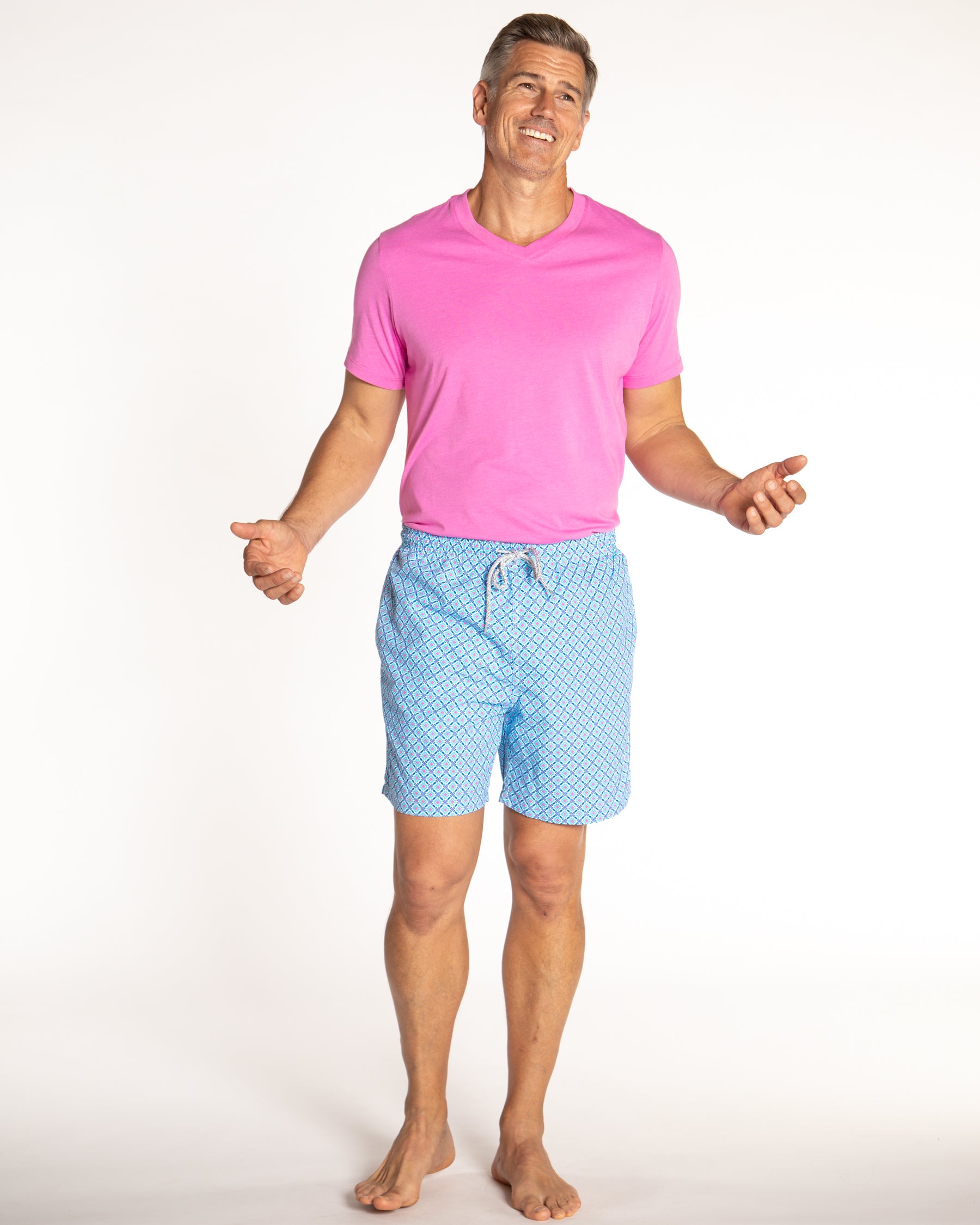 Men's Mesh Liner Swim Trunks - Windmills Turquoise/Coral