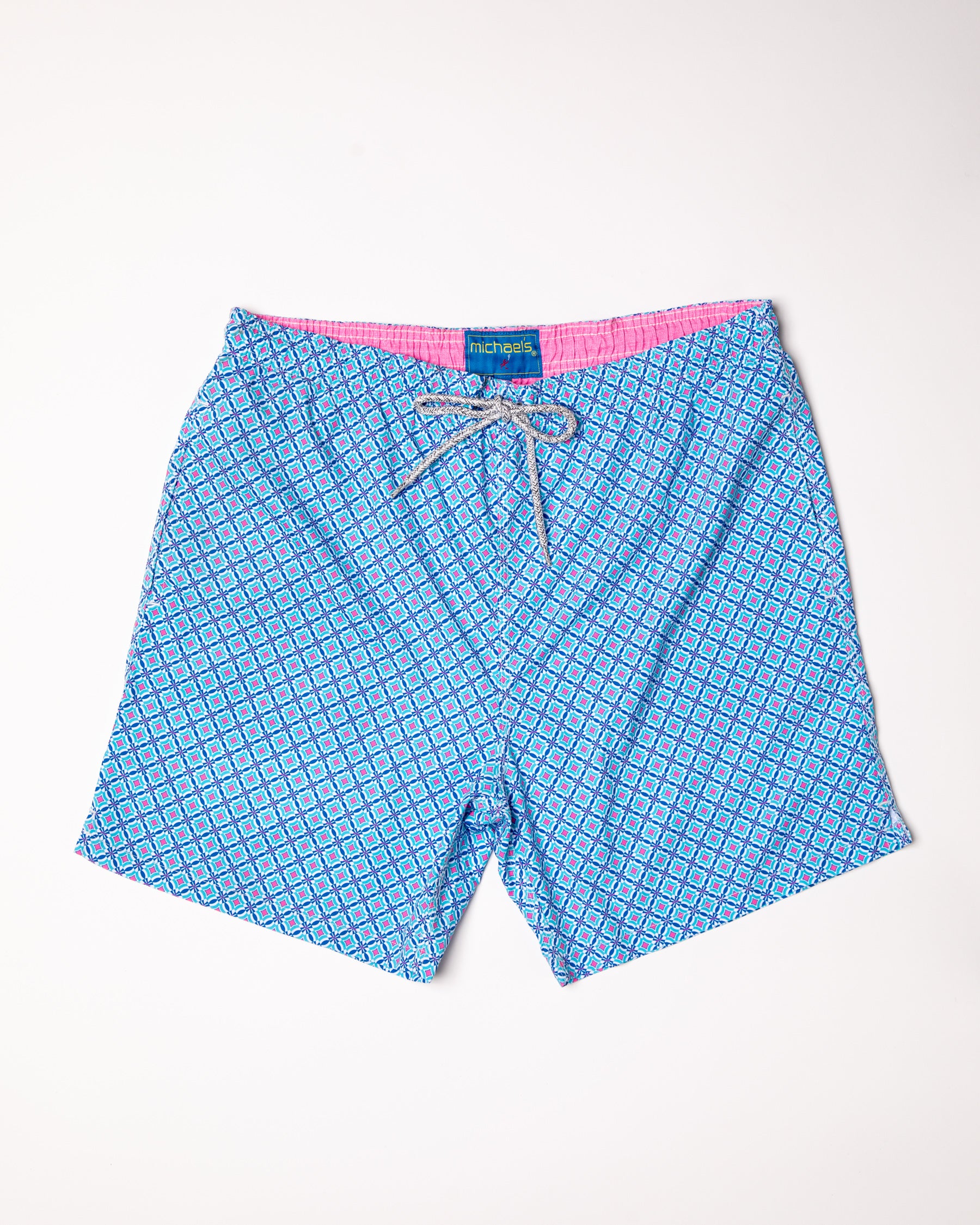 Men's Cyclist Liner Swim Trunks -  Windmills Turquoise/Coral
