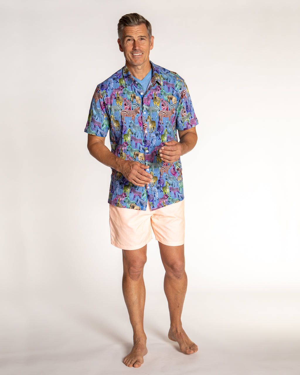 Men's Printed Pima Cotton Short Sleeve Shirt -  Zebras Multicolored