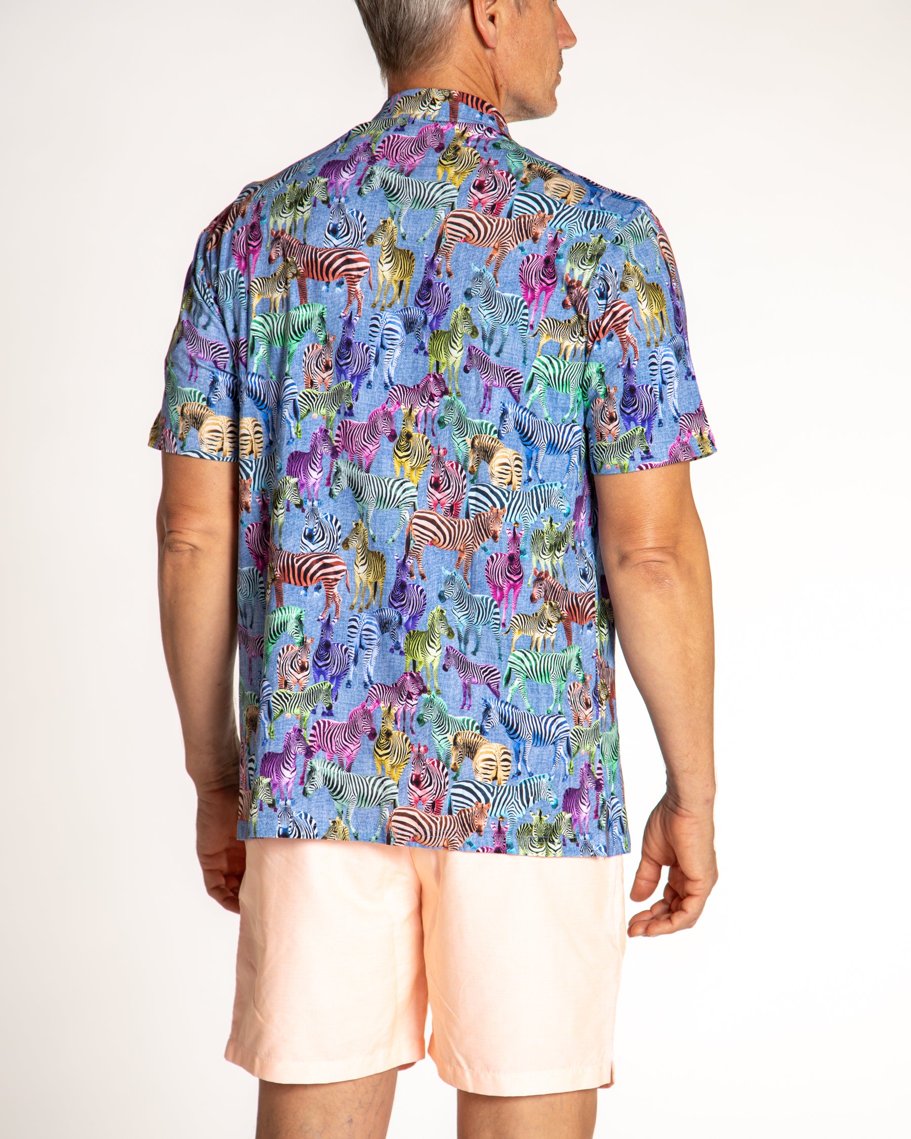 Men's Printed Pima Cotton Short Sleeve Shirt -  Zebras Multicolored