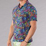 Men's Printed Pima Cotton / Stretch Short Sleeve Shirt - Zebras Multicolored