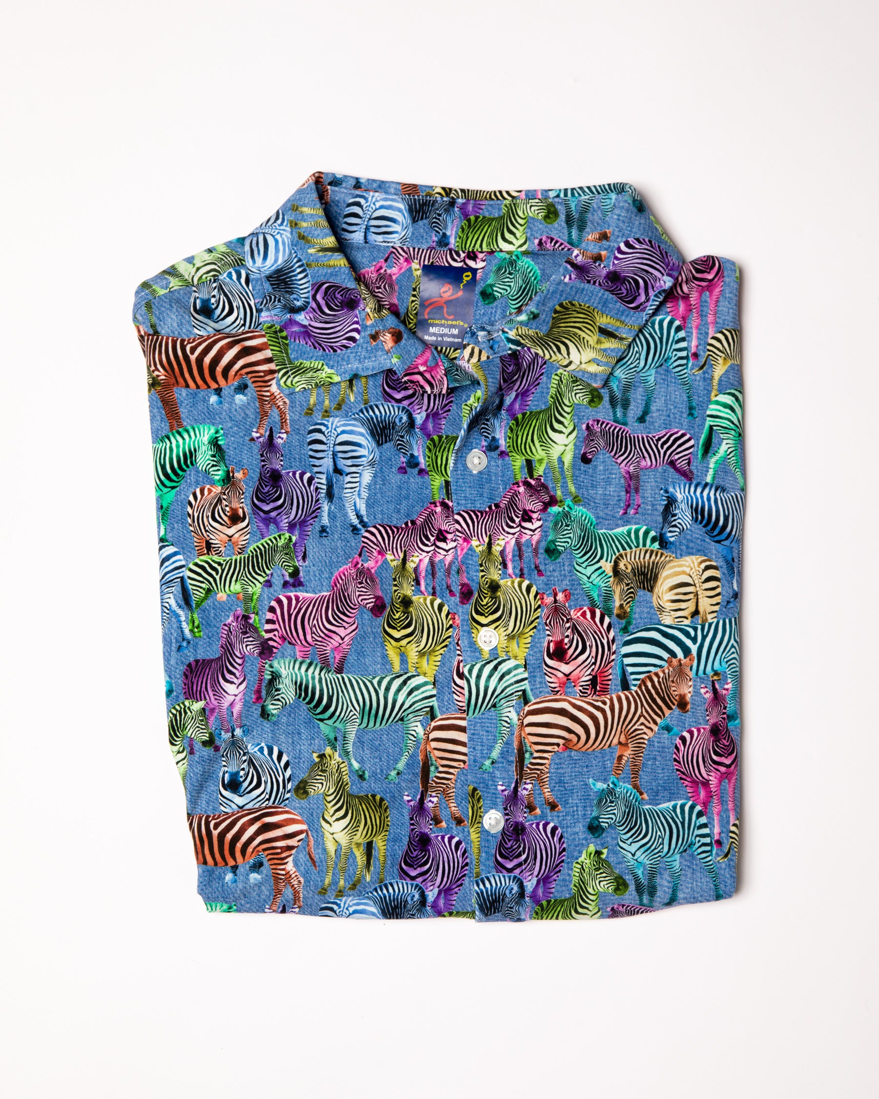 Men's Printed Pima Cotton Short Sleeve Shirt -  Zebras Multicolored