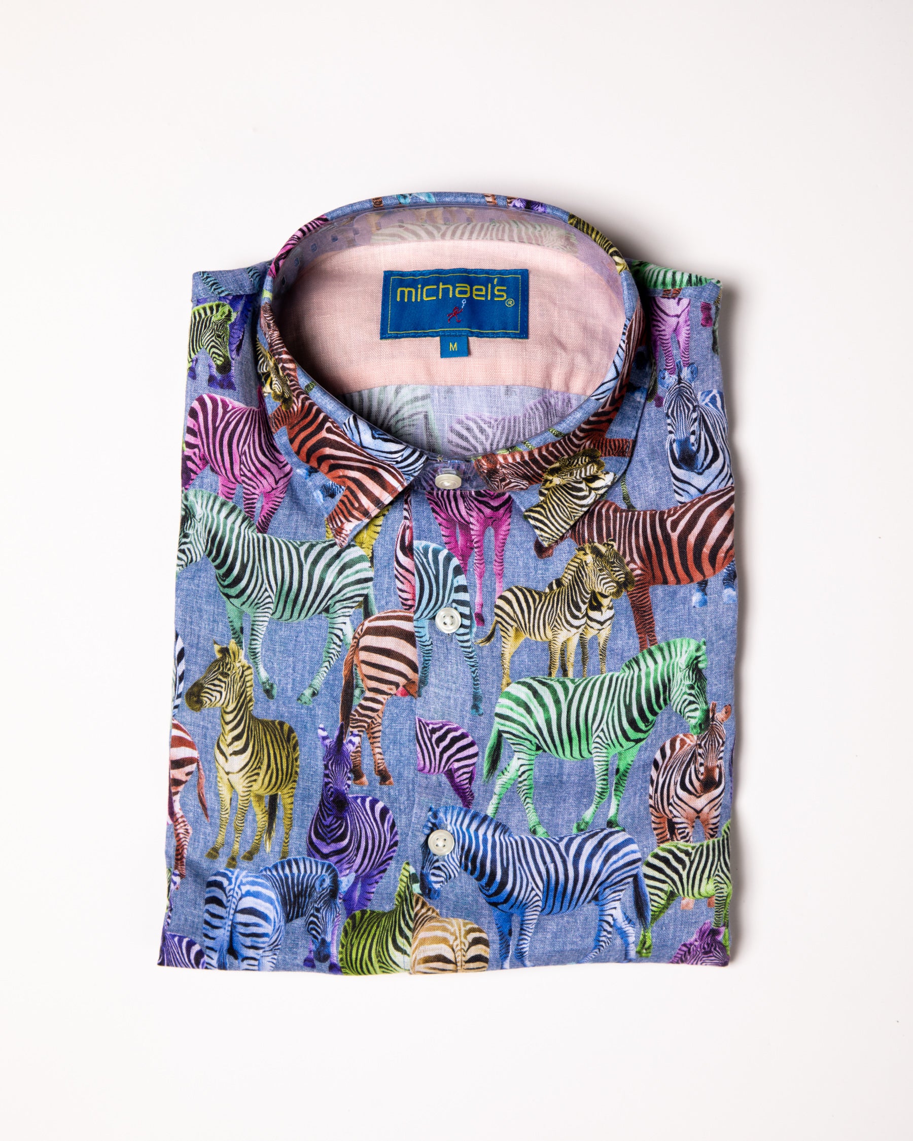 Men's Printed Linen Long Sleeve Shirt - Zebras Multicolored