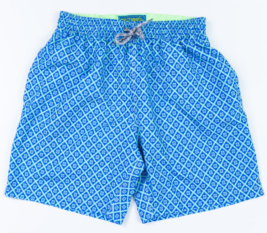 Aqua swim trunks with diamond pattern for boys