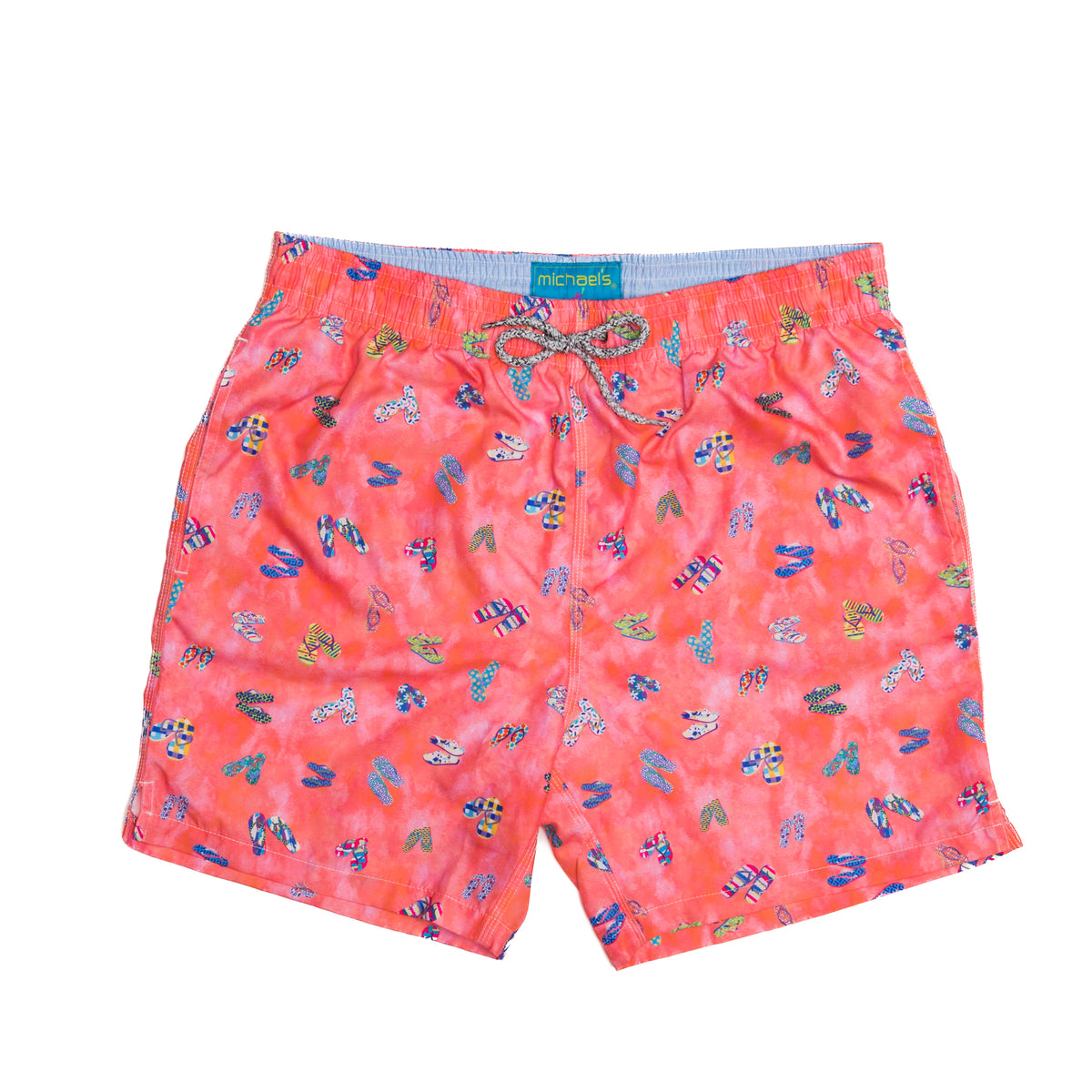 Boy&#39;s coral swim trunks with cyclist liner, flip flops pattern